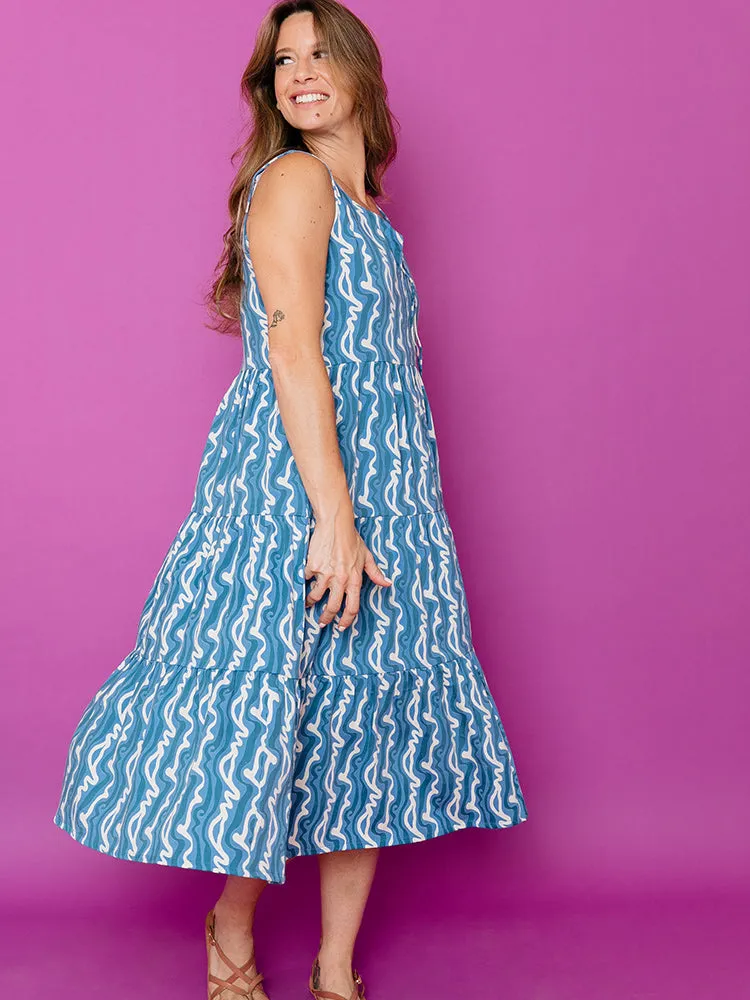 ErgonomicCut ReinforcedStitching Thais Tiered Sleeveless Dress - Blue Samudra
