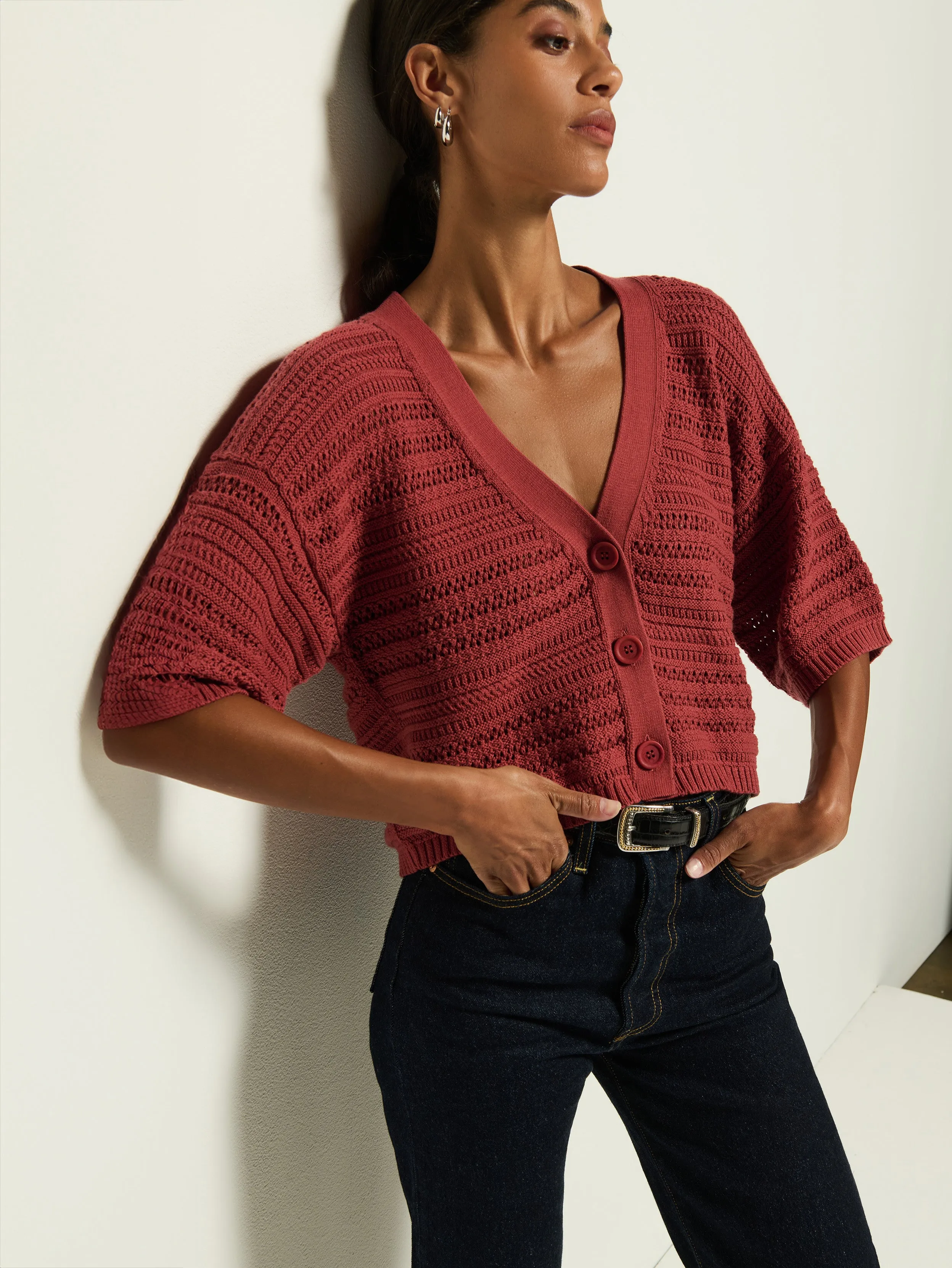 Layered Hem Details Tabby Crochet Cardi