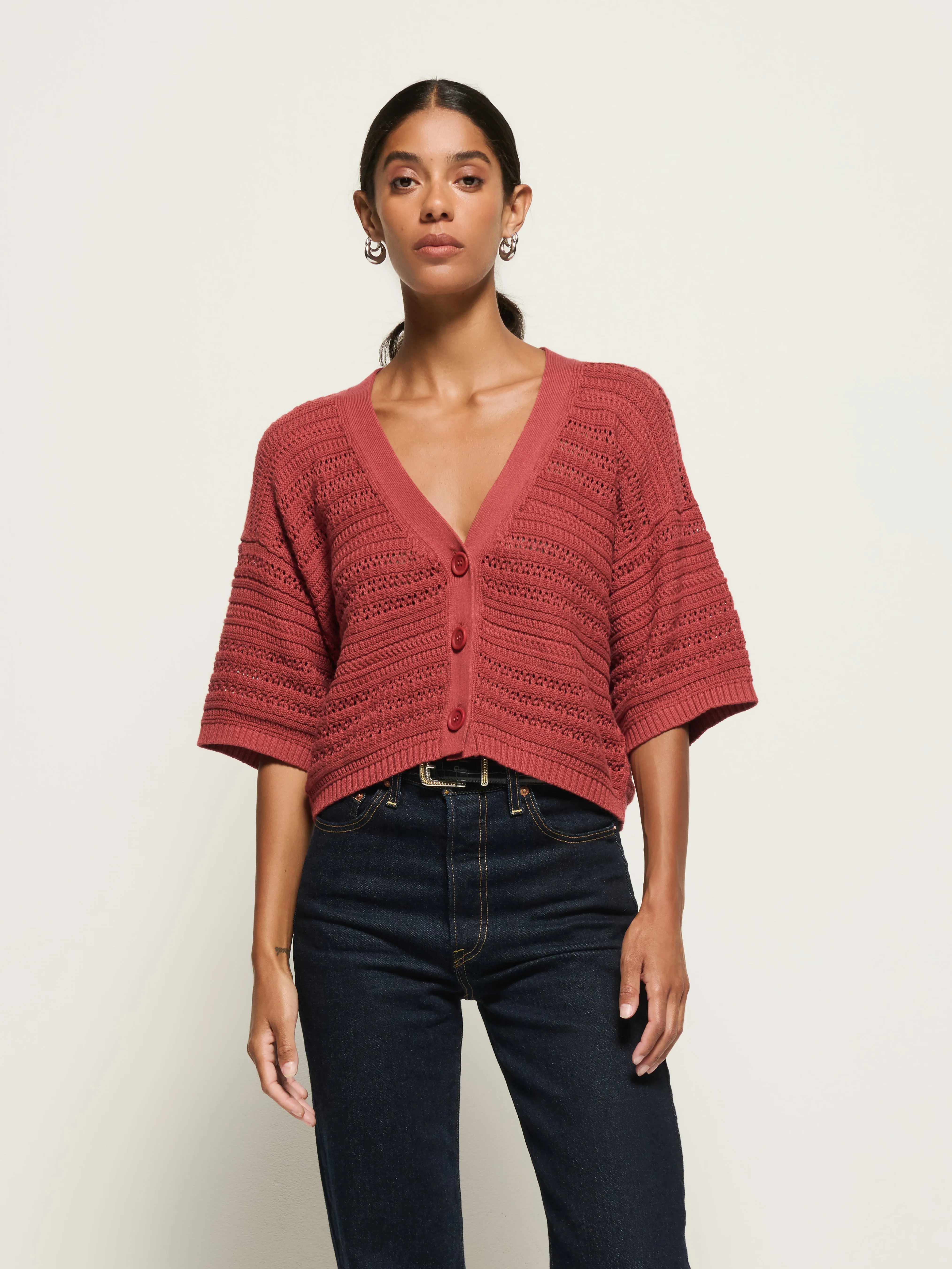 Reflective accents London Edge Tabby Crochet Cardi