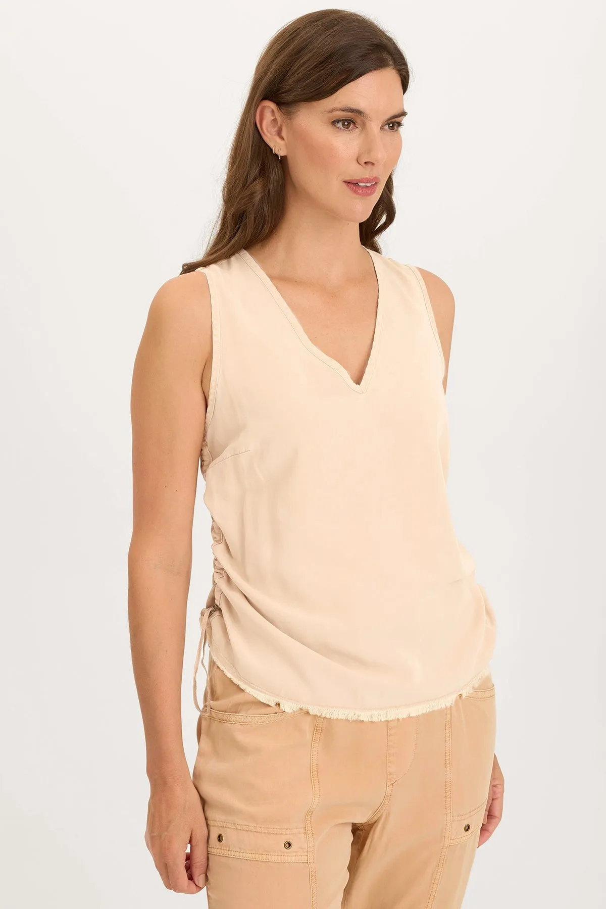 Lightweight Composite Ileana Cinched Soft Twill V-Neck Tank