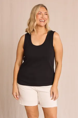 Adrift Ribbed Singlet in Black night operation Adjustable