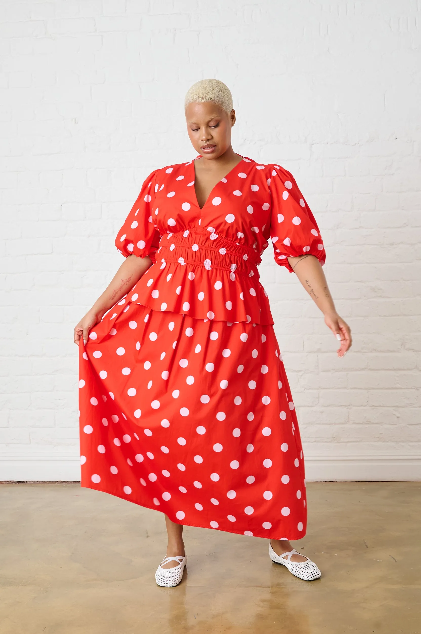 Slip Resistant Waist Daily Favorite Cotton Maxi Skirt in Pink Spot