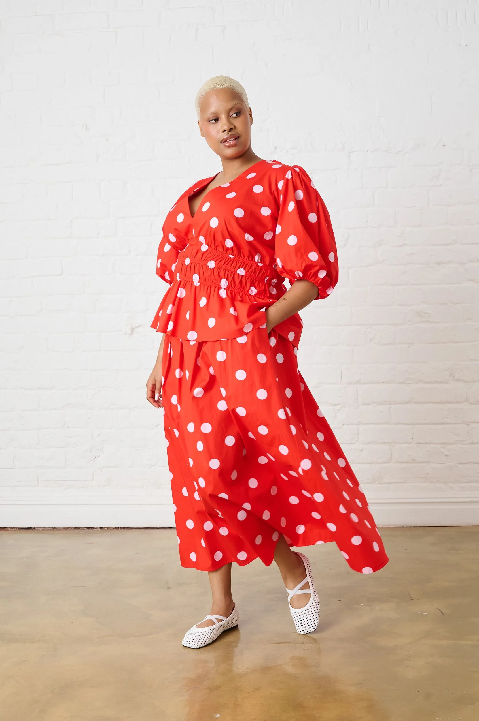 Cotton Maxi Skirt in Pink Spot Simple Fashion