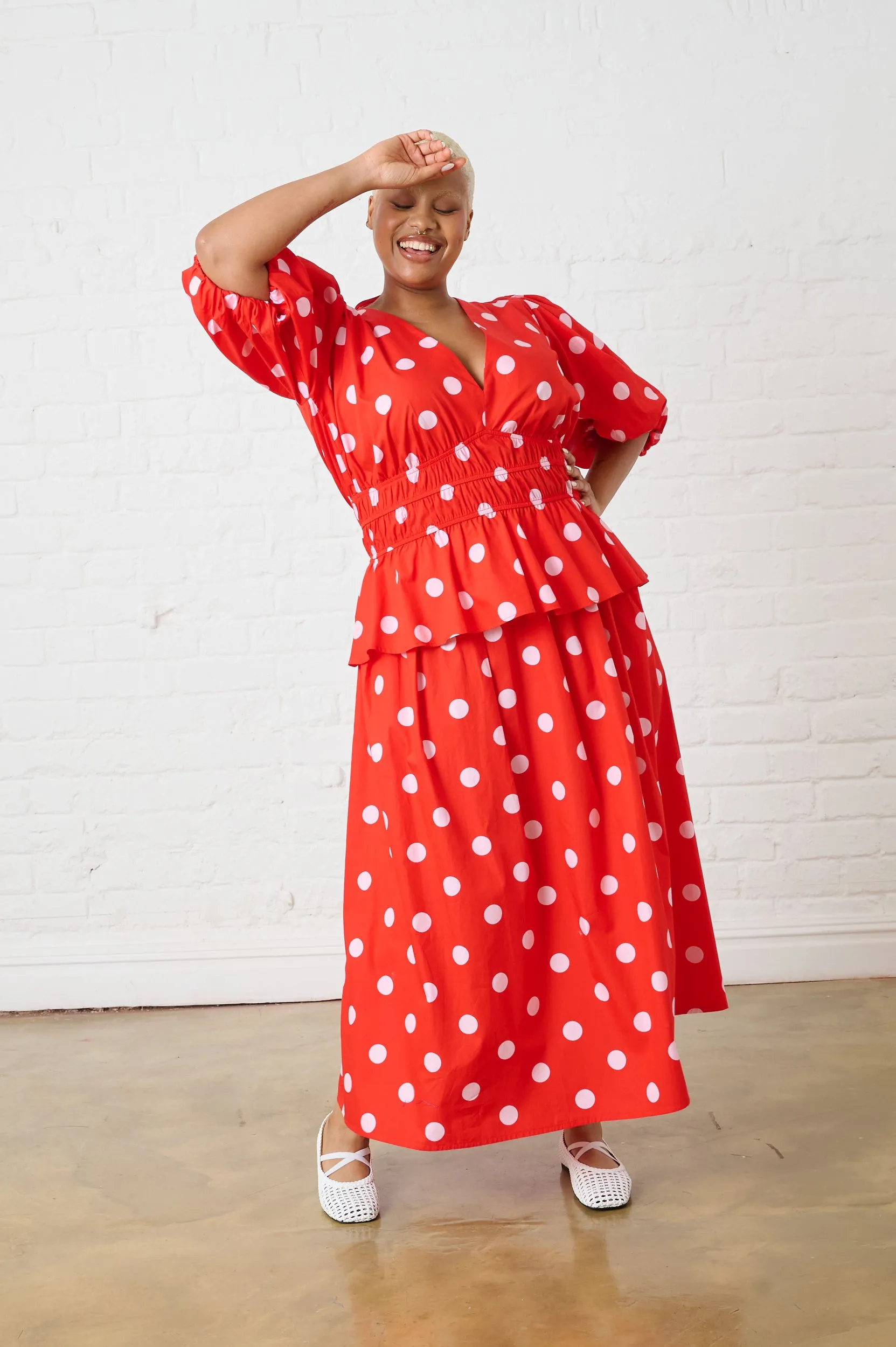 Cotton Maxi Skirt in Pink Spot Smooth Layer Fresh Look