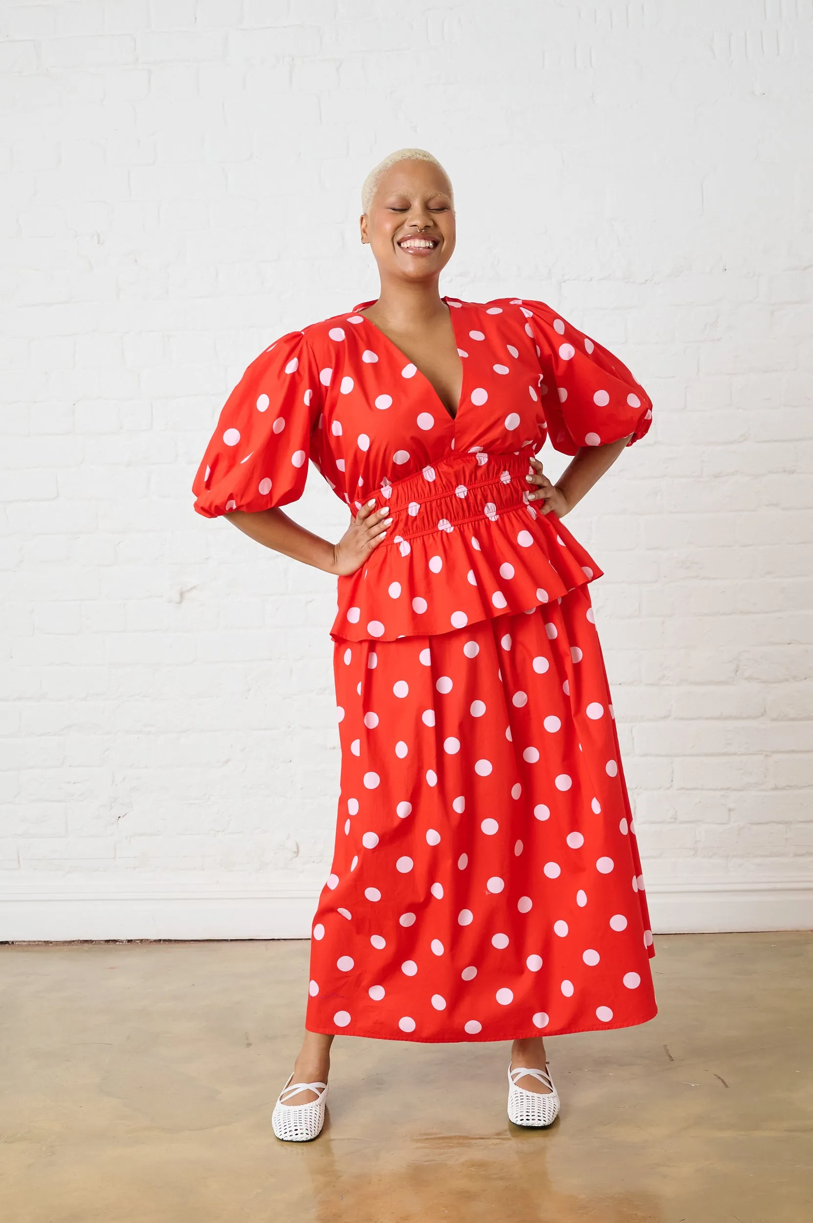 Fresh Energy Style Moment Cotton Maxi Skirt in Pink Spot