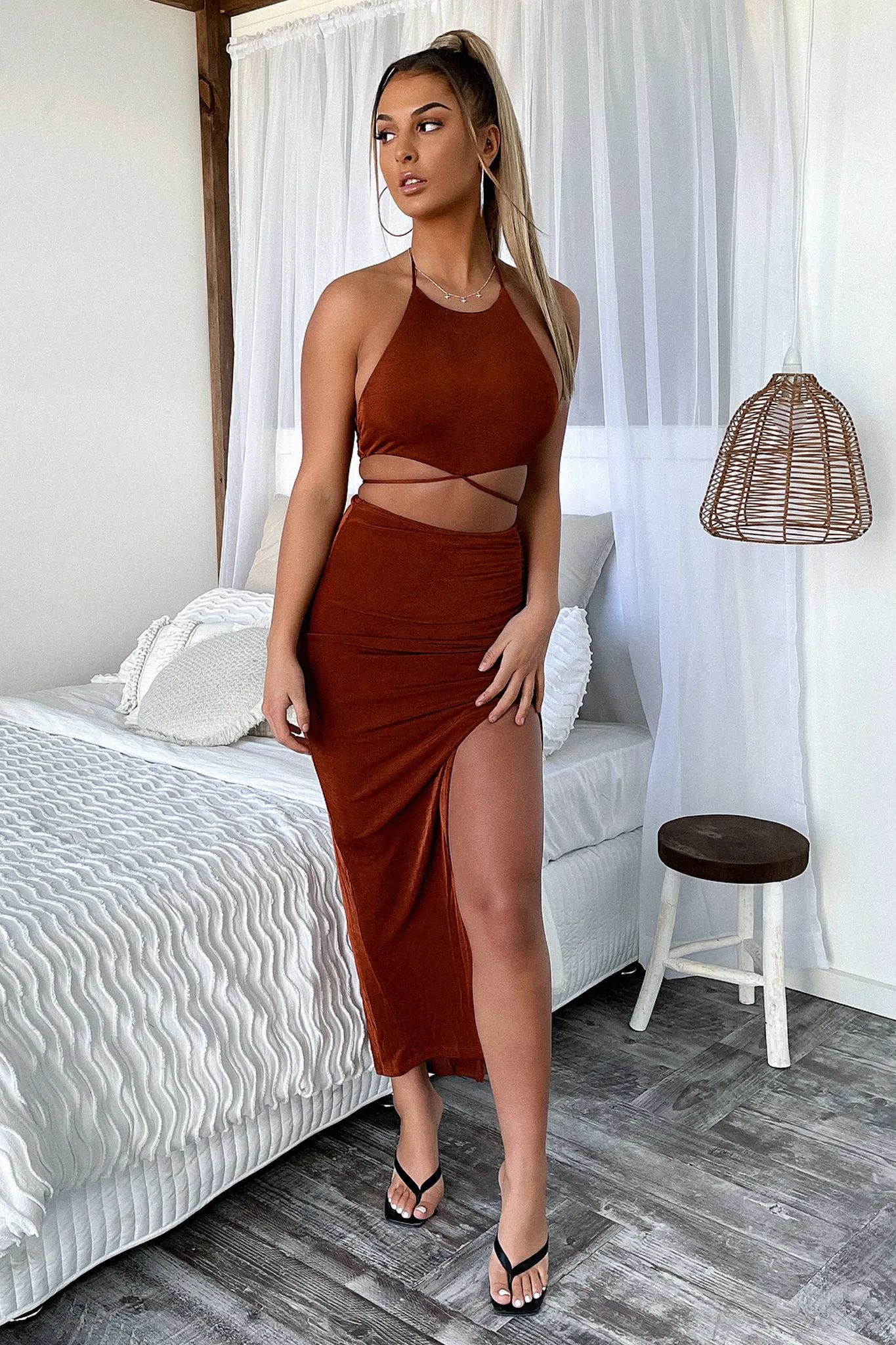 Tahlia Maxi Skirt - Brown Outdoor Outfit Subtle Shimmer