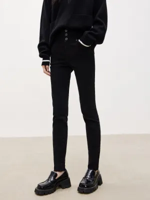 Wide Waistband Jeans in Skinny Garment Dyed Texture