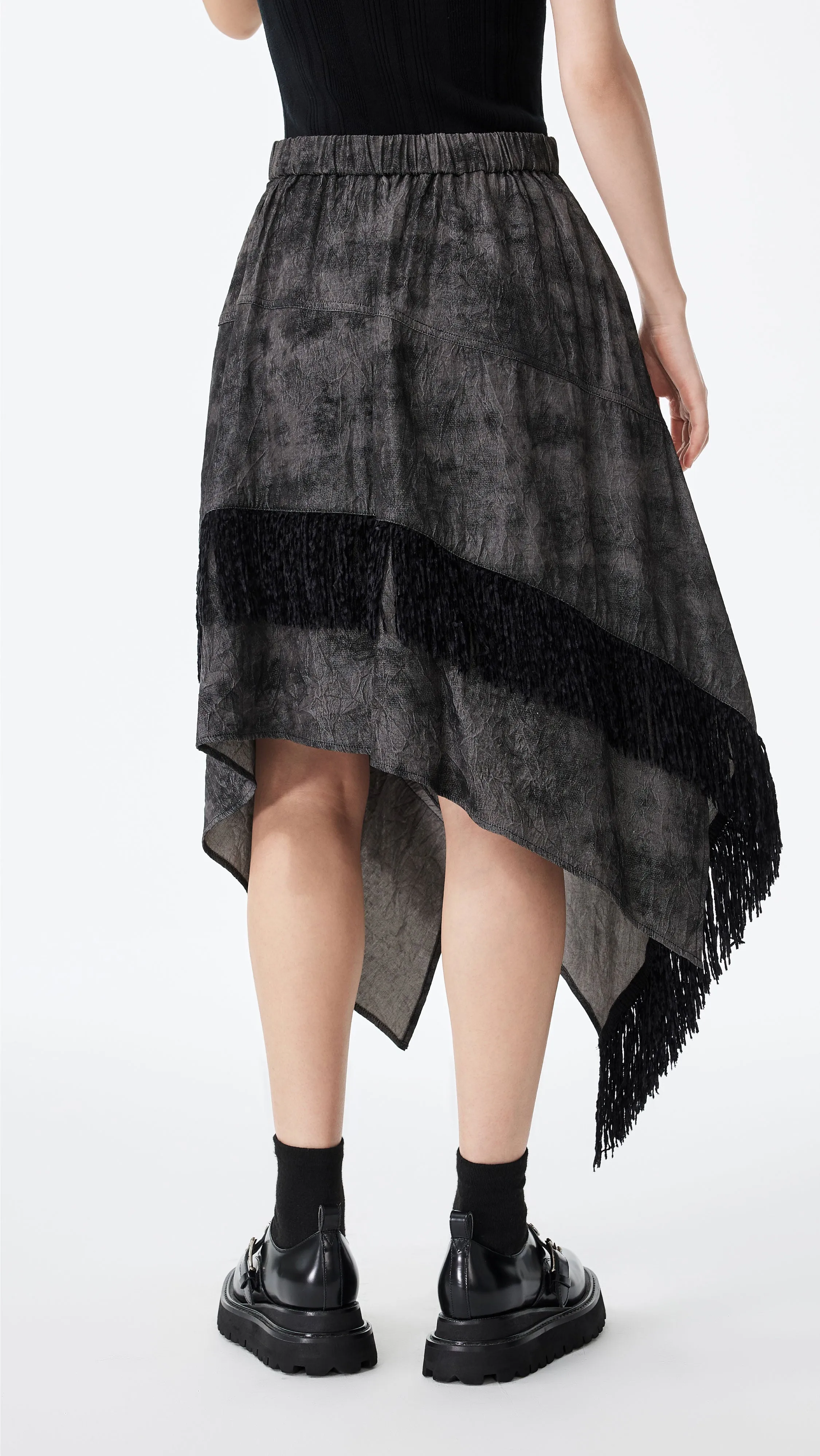 Adjustable Hem Relaxed Mood Western Faux Denim Pencil Skirt