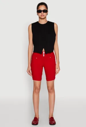 Hyper Stretch Faux Button Bermuda Shorts anti static coating