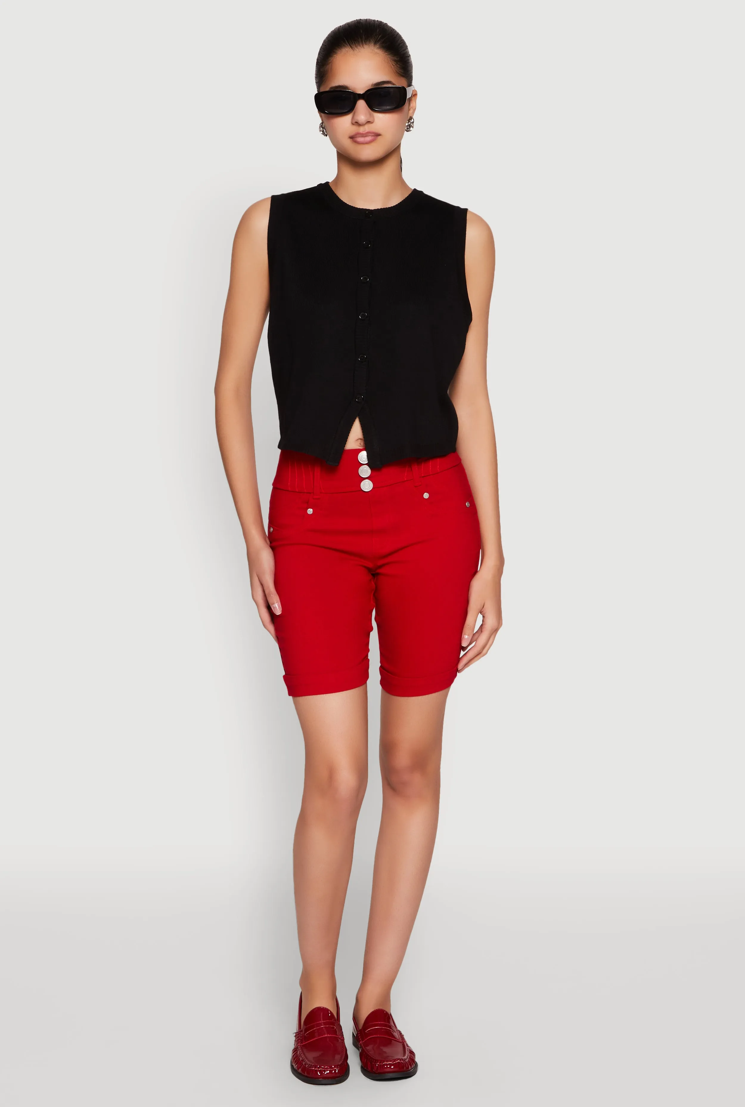 UV resistant Hyper Stretch Faux Button Bermuda Shorts
