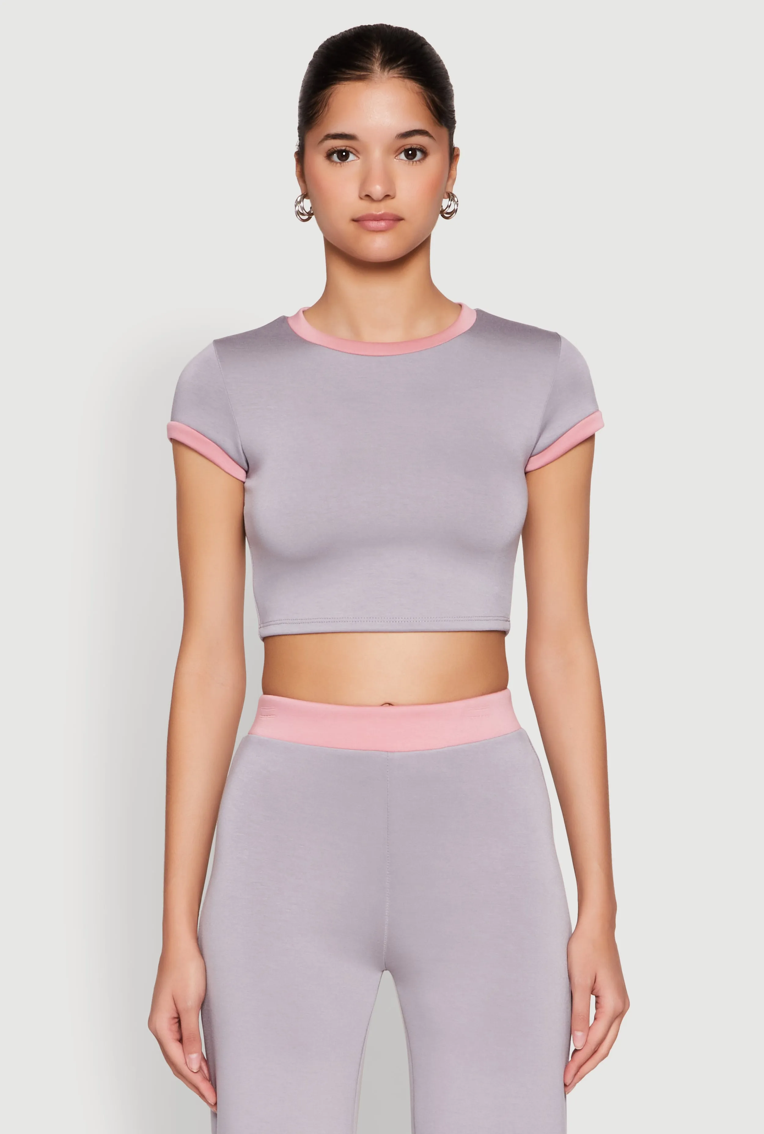 Button Down Quick Comfort Short Sleeve Ringer Crop Top