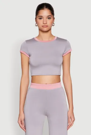 Button Down Quick Comfort Short Sleeve Ringer Crop Top