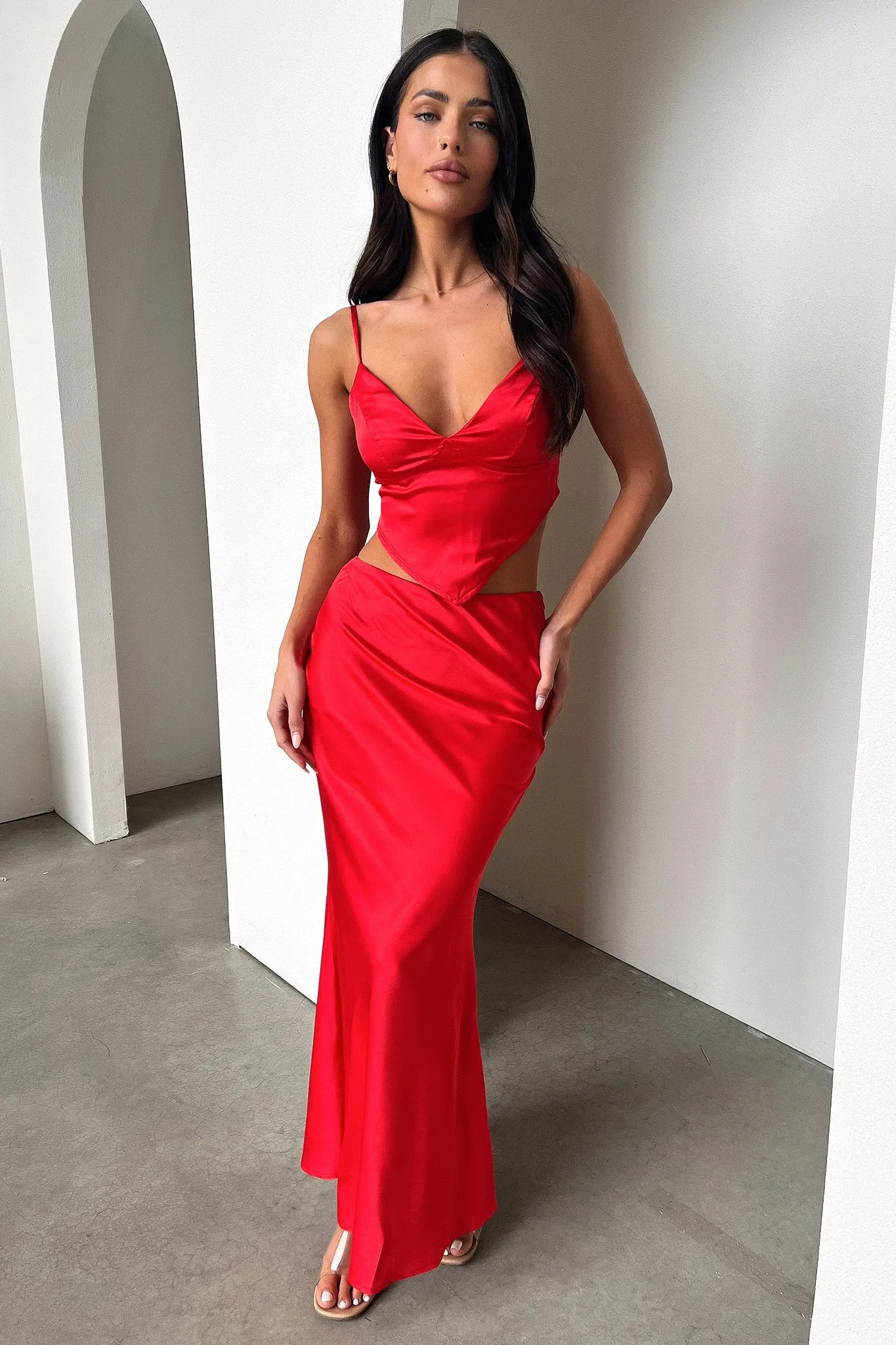 Twist Front Adira Maxi Skirt - Red