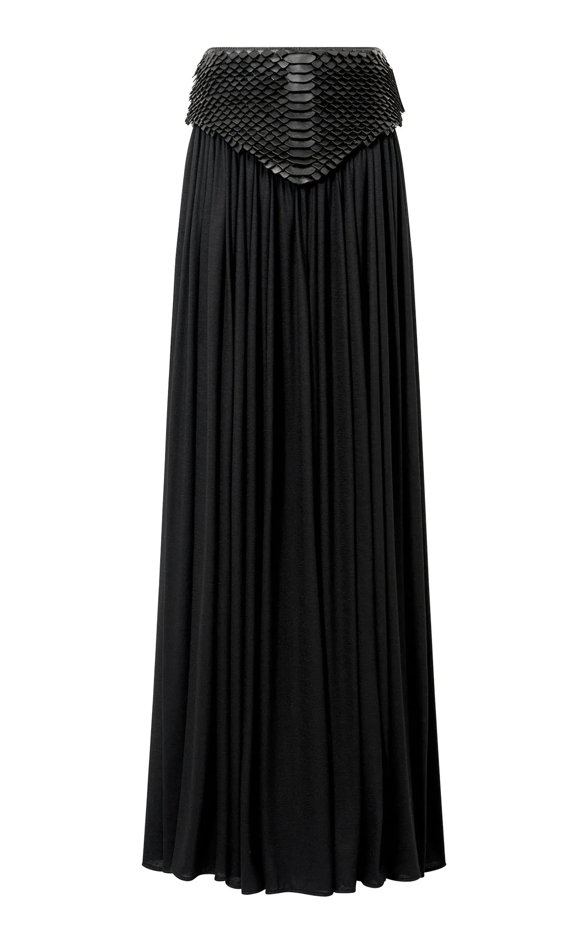Selah Maxi Skirt in Black Leather Snake Scales Classic Design Athleisure Inspired