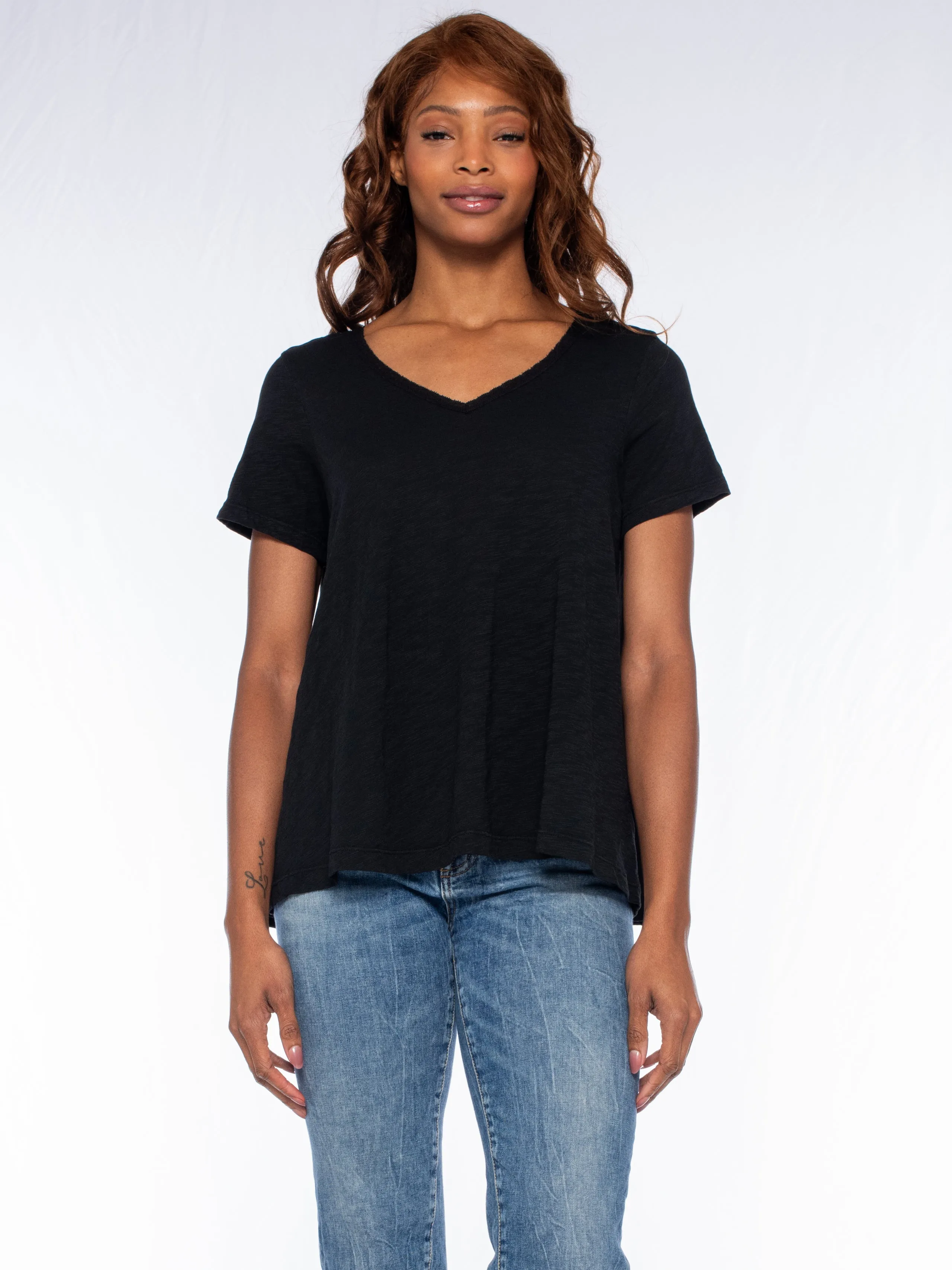 Lace Edge Double V-Neck Trapeze Work Ready