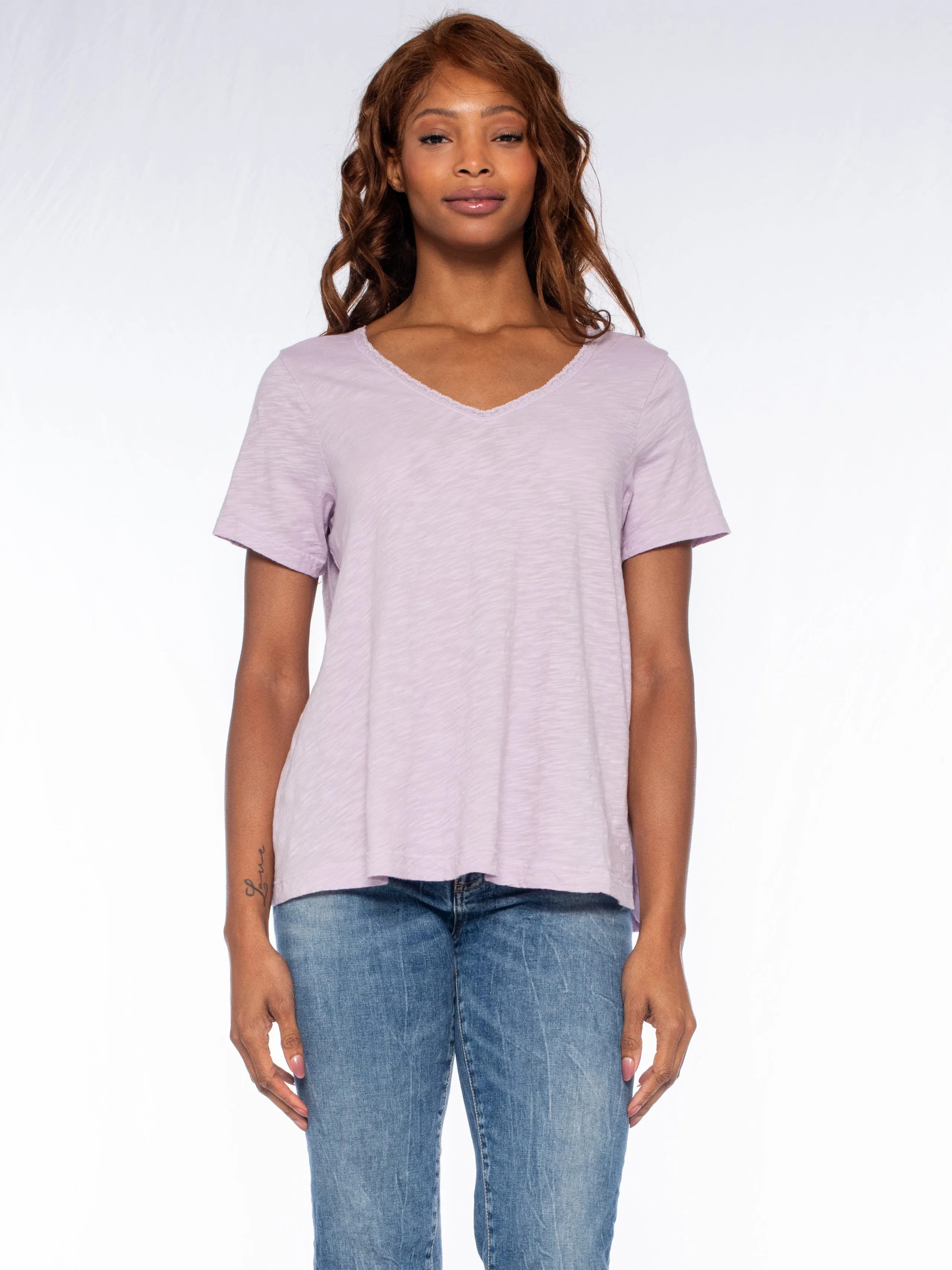 Sun Beam Lace Edge Double V-Neck Trapeze