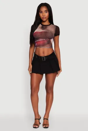 Top Rated Cozy Fit Lip Graphic Mesh Crop Top