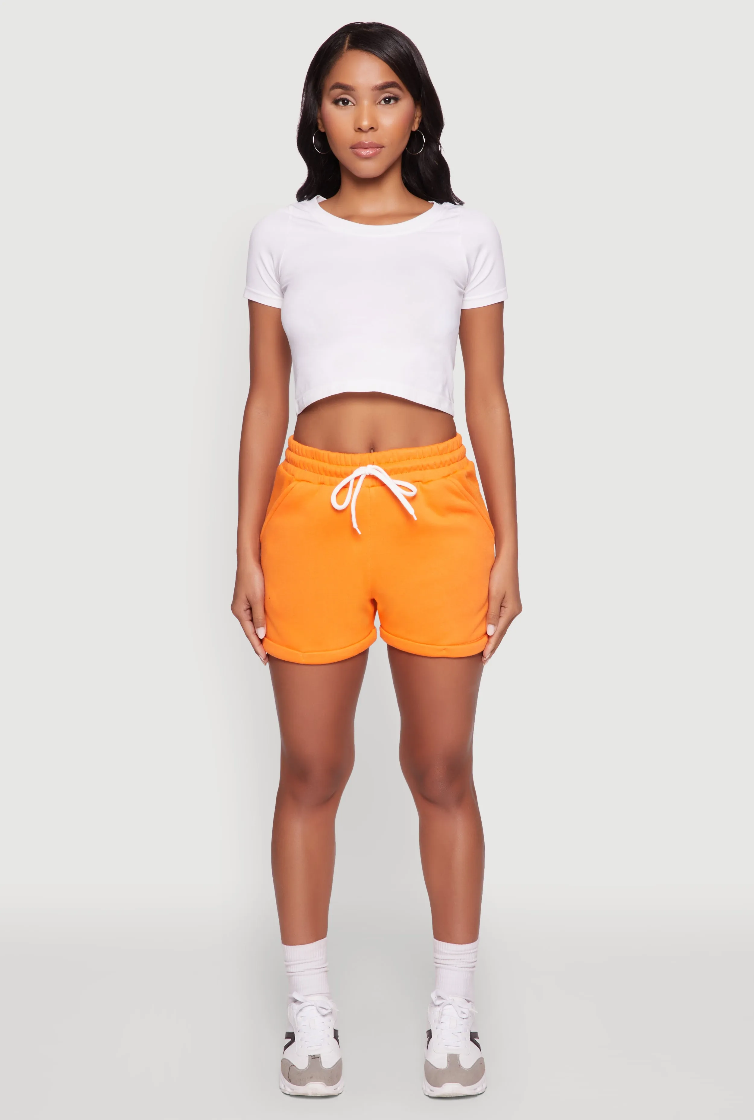 nylon blend Chic Drawstring High Waisted Sweatshorts with Fixed Cuffs