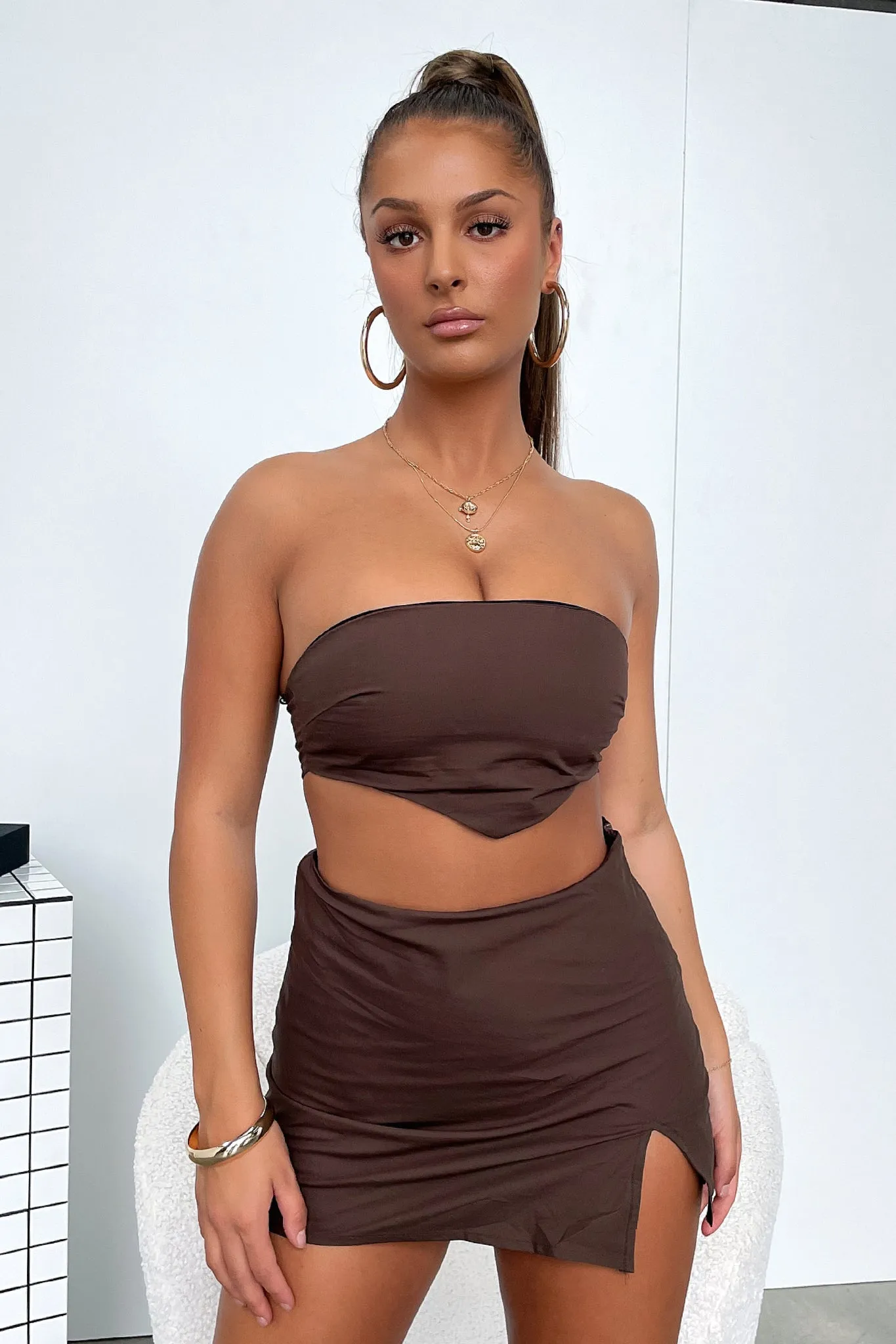 Two Tone Weave Julia Crop - Brown