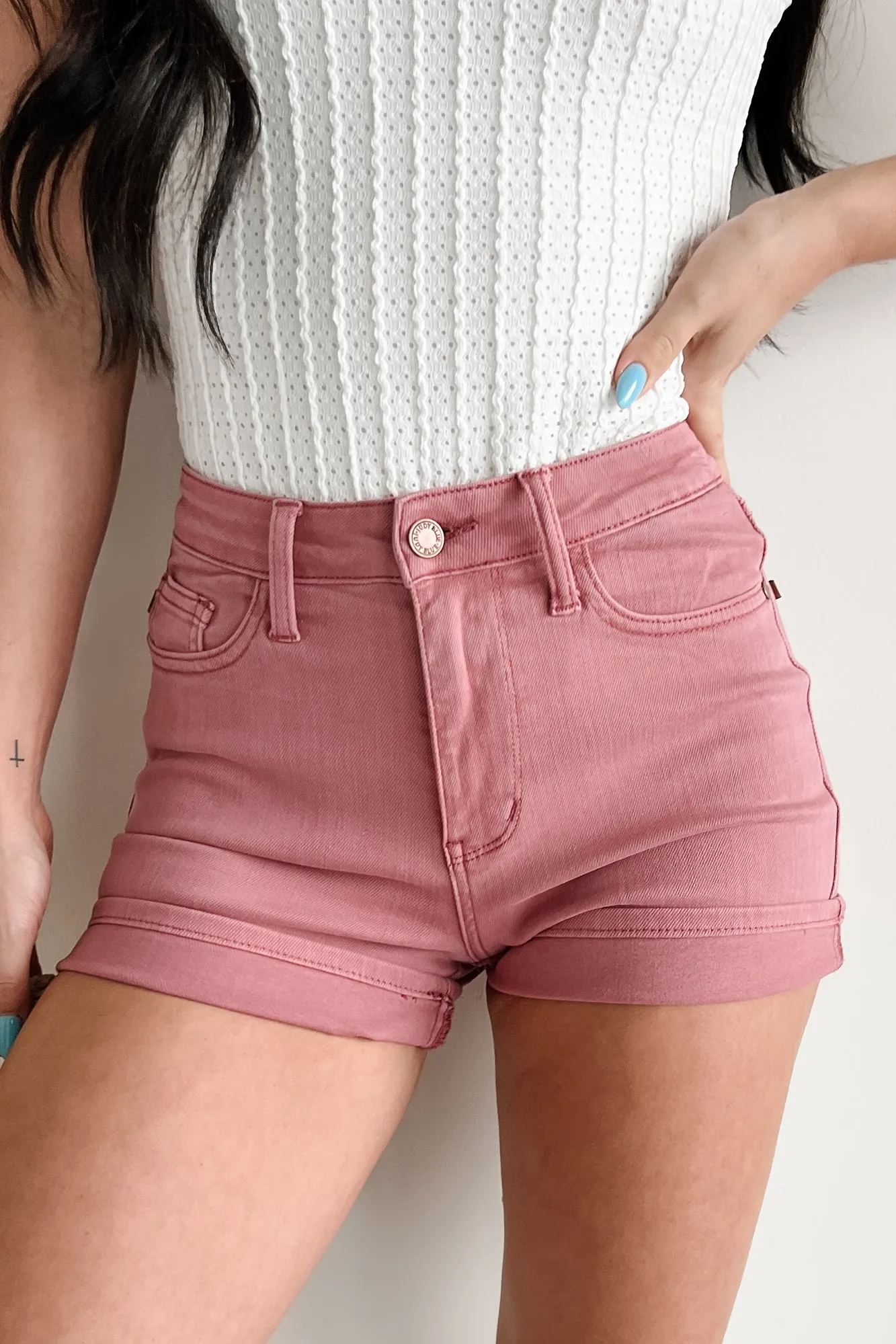 Luanne High Rise Judy Blue Denim Shorts (Rose) Tight Fit