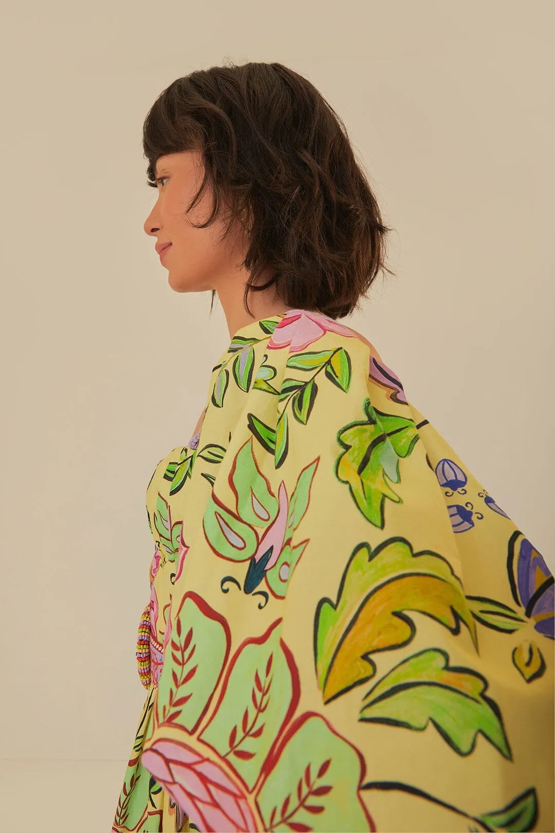 Yellow Floral Insects Short Sleeves Mini Dress Shine Star