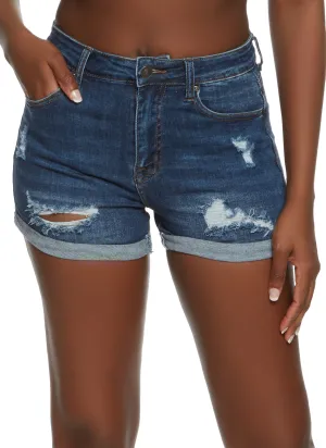 Stretch Fit striped shorts WAX Rolled Cuff Distressed Denim Shorts