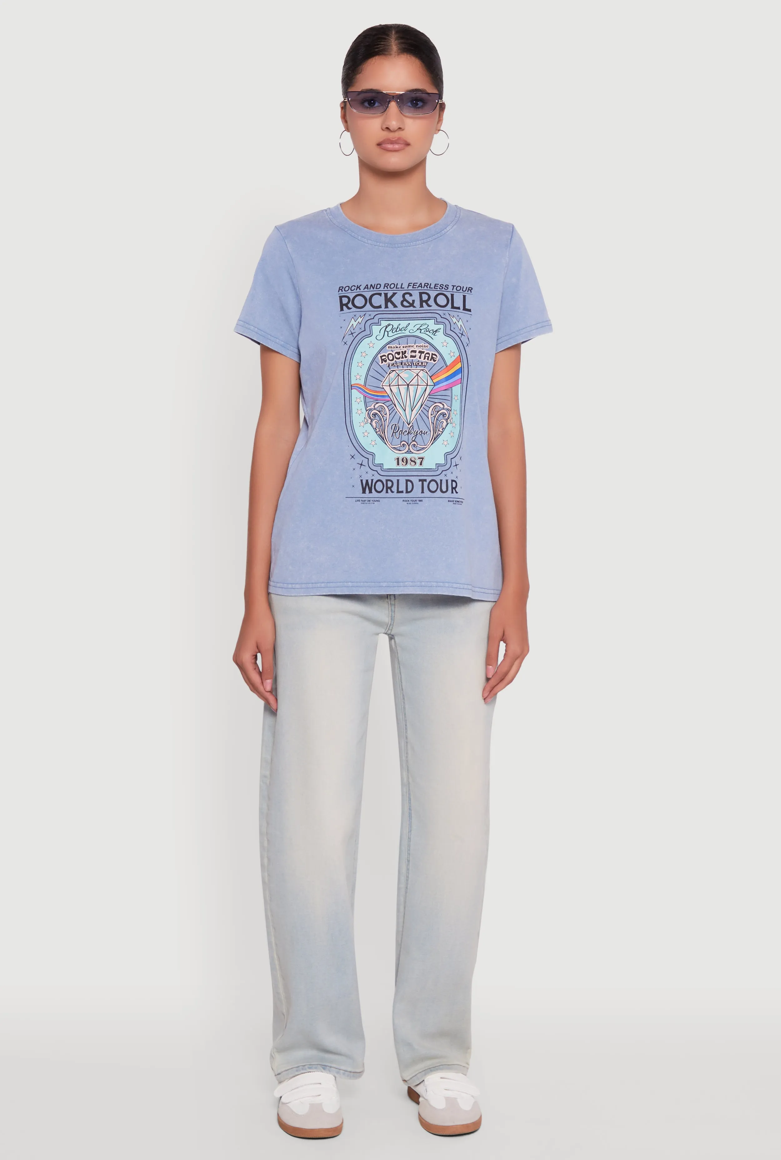 Acid Wash Graphic Rock and Roll Fearless Tour T-Shirt cycling outfit