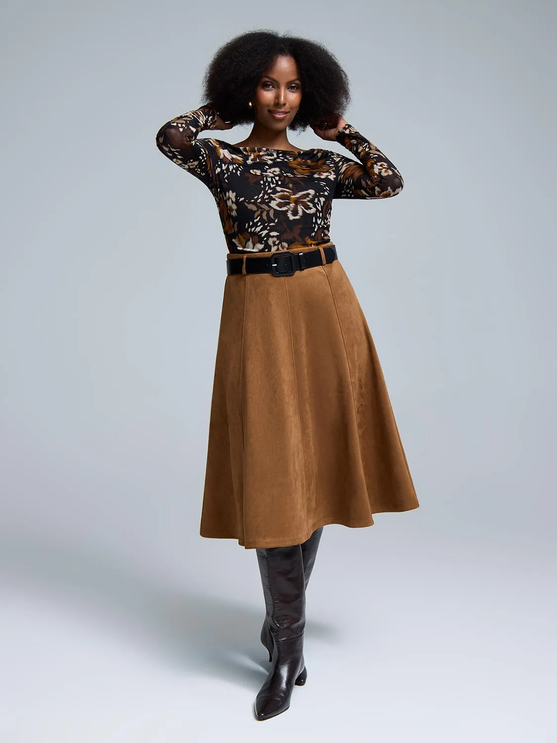 Belted Faux Suede Skirt Essential Style