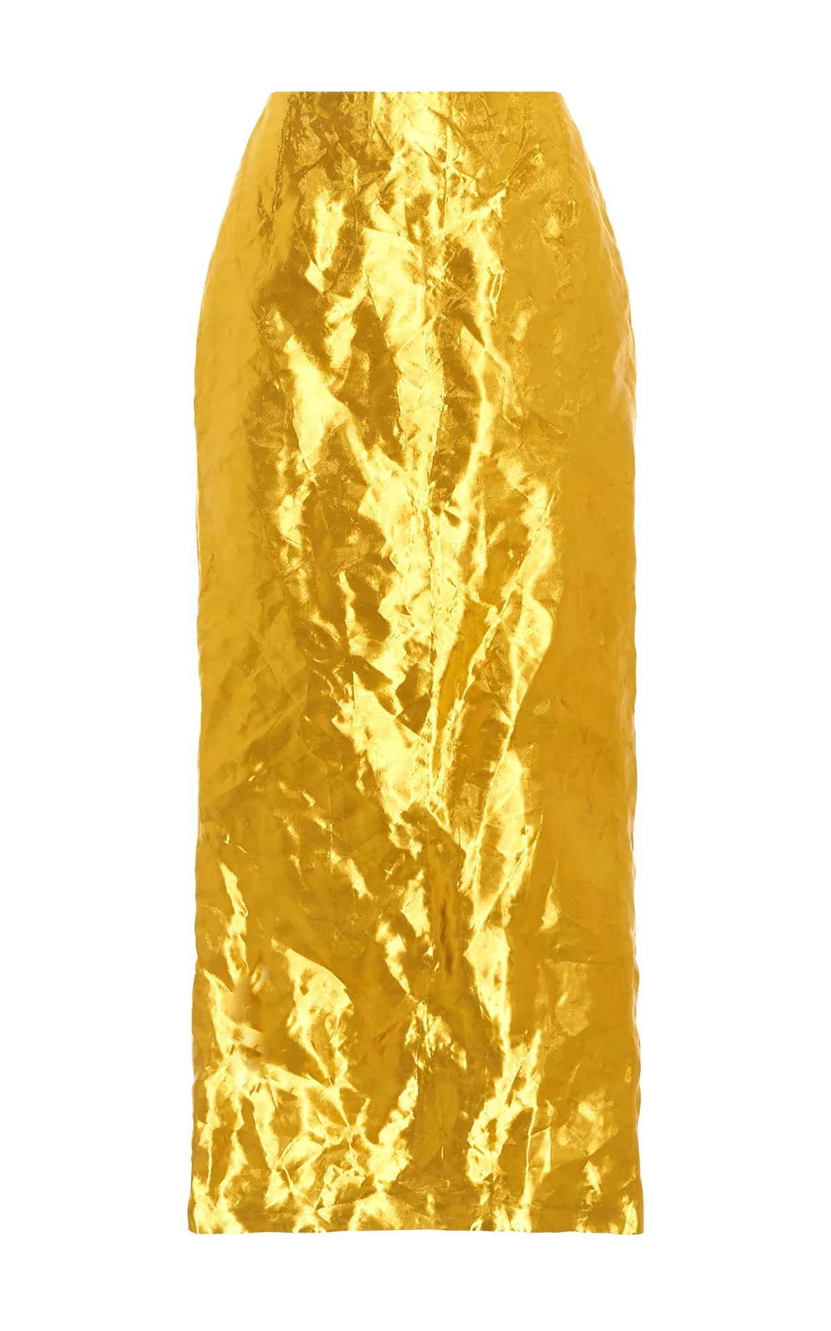 Breezy Outfit Manuela Midi Skirt in Gold Metallic Silk