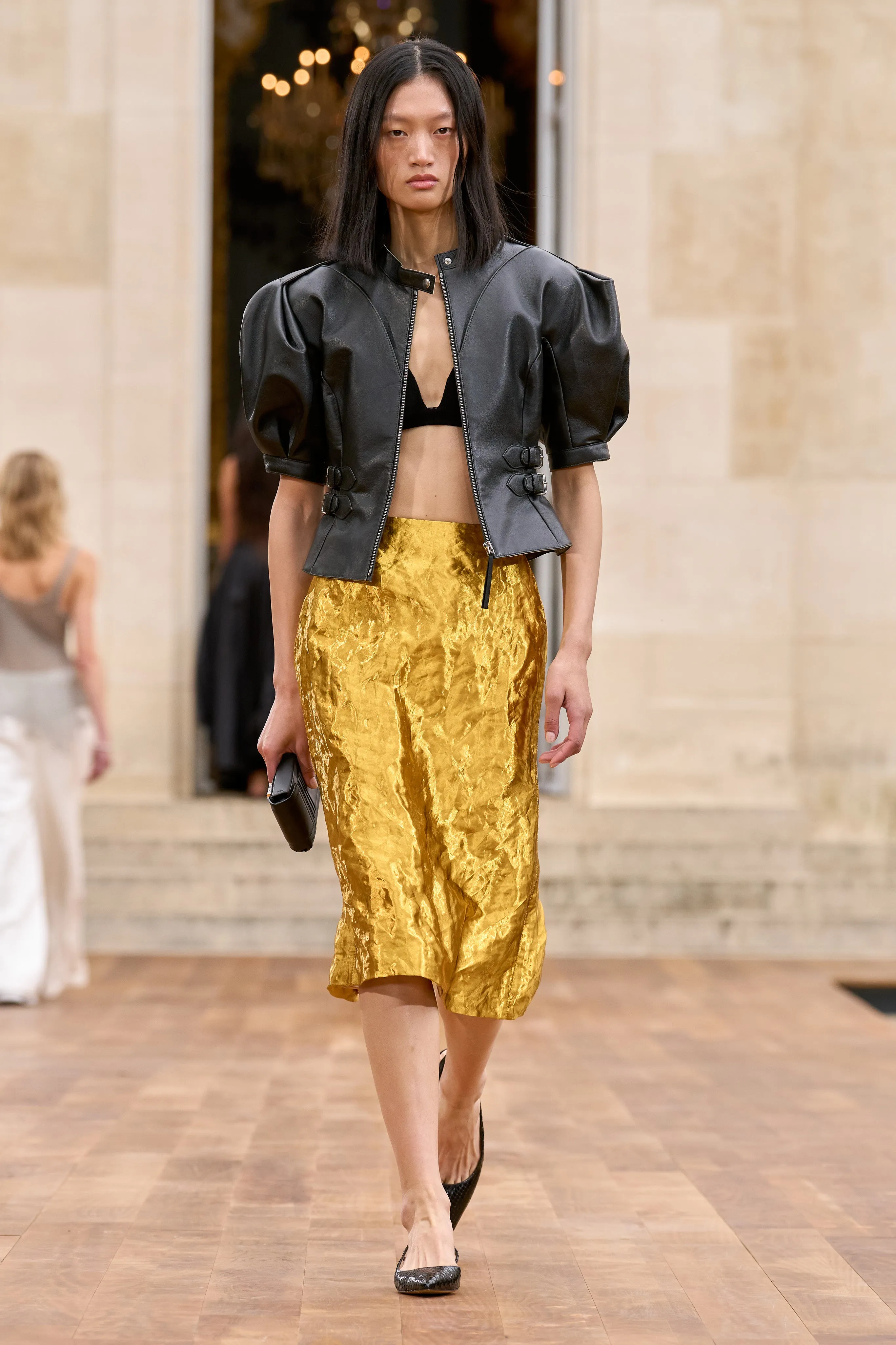 Manuela Midi Skirt in Gold Metallic Silk Light Edge