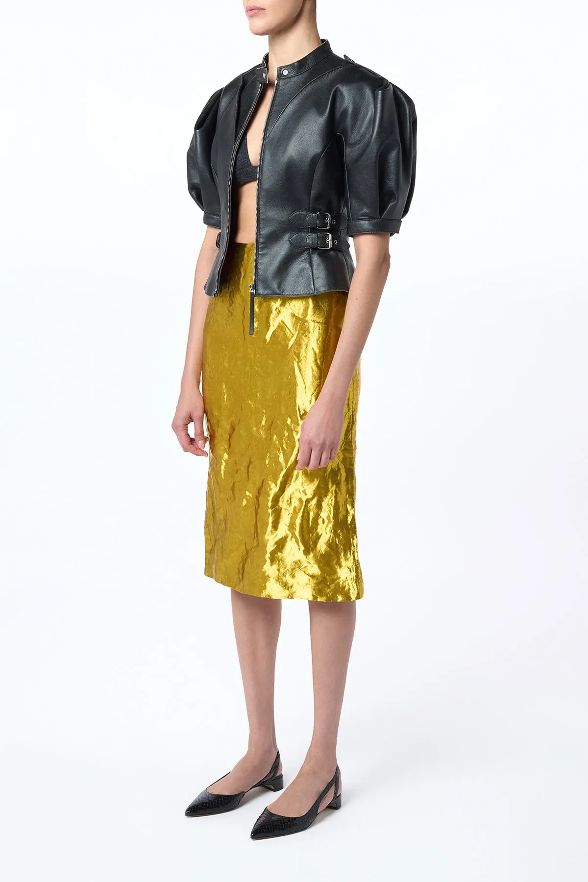 Manuela Midi Skirt in Gold Metallic Silk Quiet Luxury