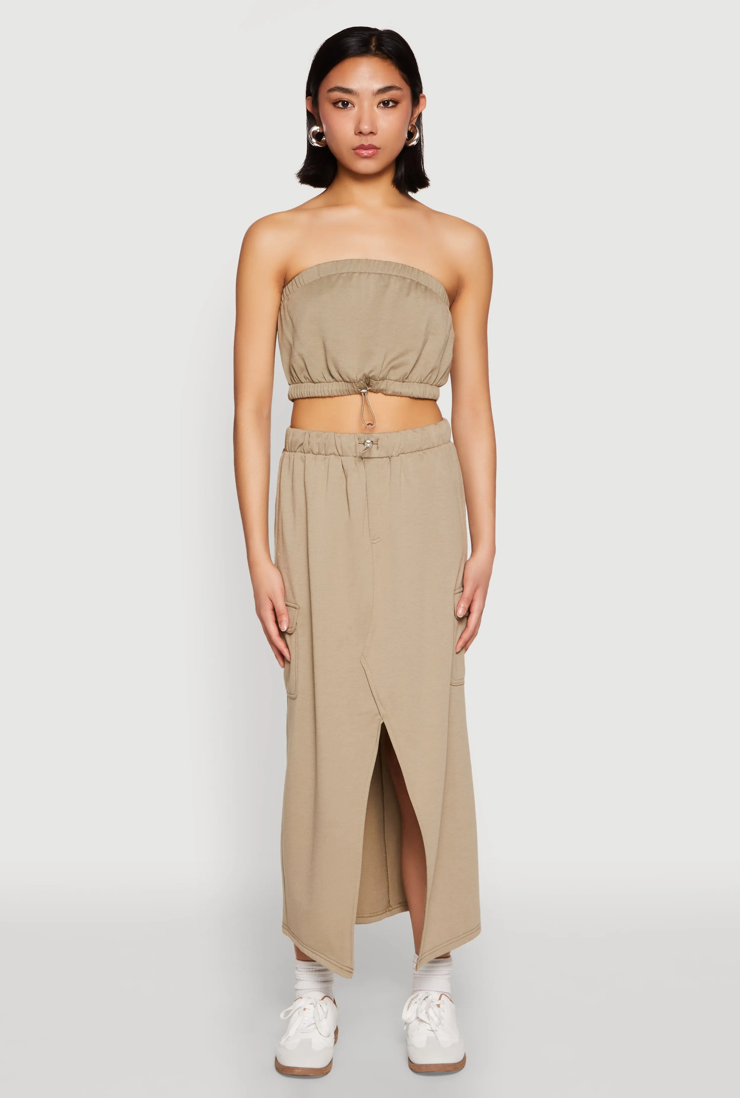 Elegant Feel Almost Famous Fleece Slit Front Cargo Skirt