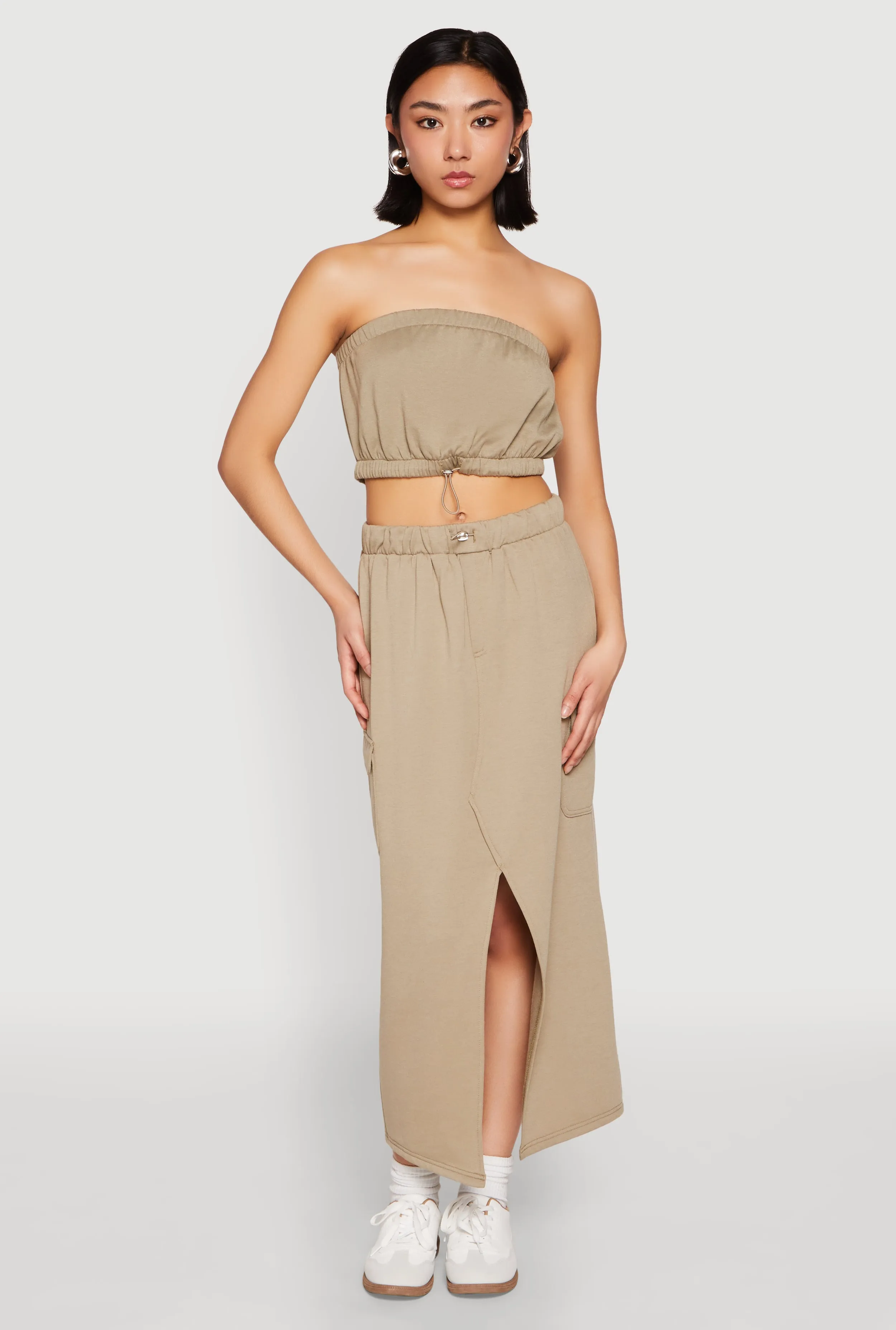 Vibe Ready Almost Famous Fleece Slit Front Cargo Skirt