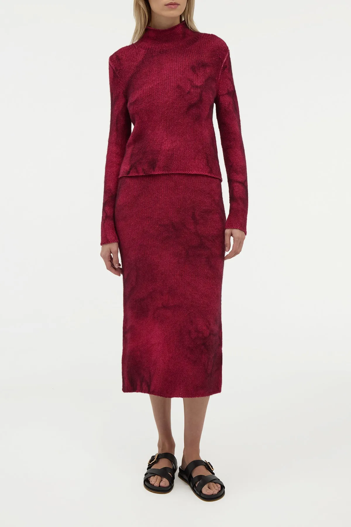 Dorcas Knit Midi Skirt in Bordeaux Cashmere Utility Mode Kind Soul
