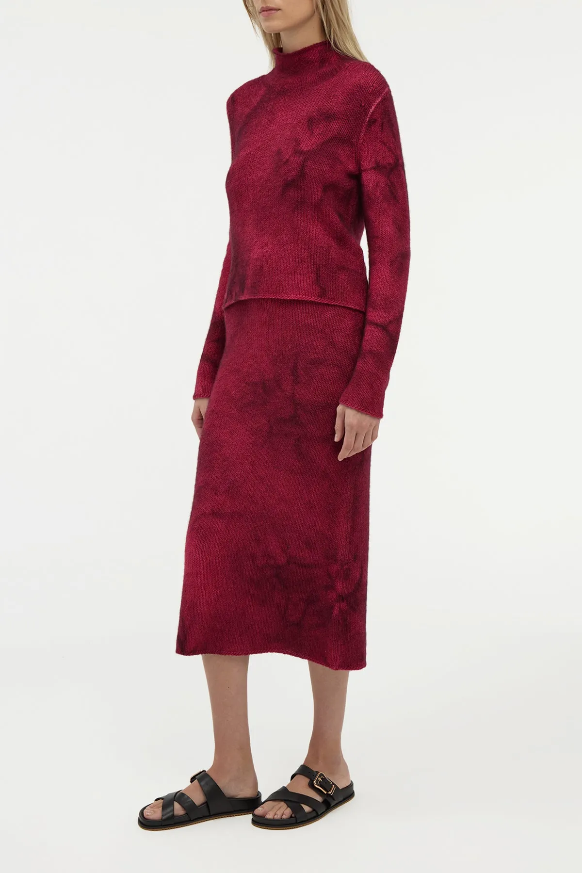 No Ride Up Dorcas Knit Midi Skirt in Bordeaux Cashmere