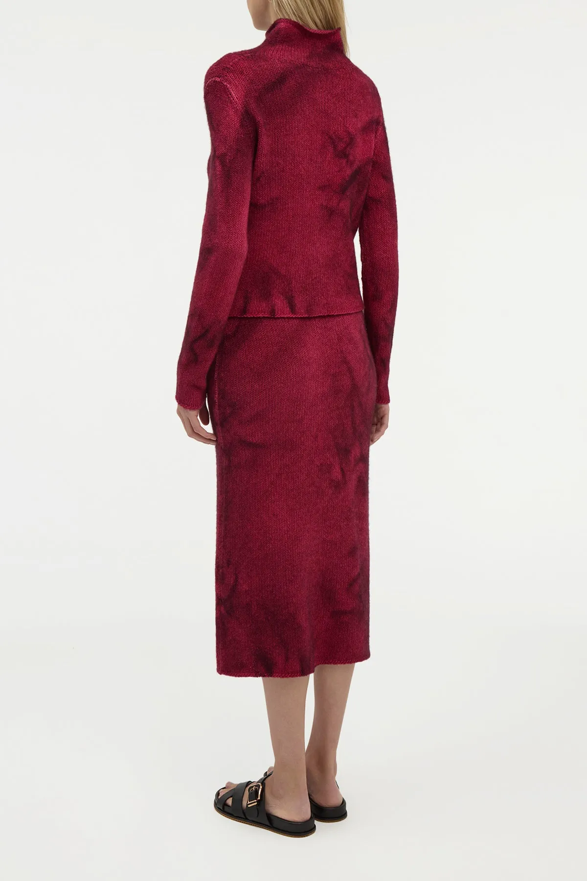 Cultural Event Denim style Dorcas Knit Midi Skirt in Bordeaux Cashmere