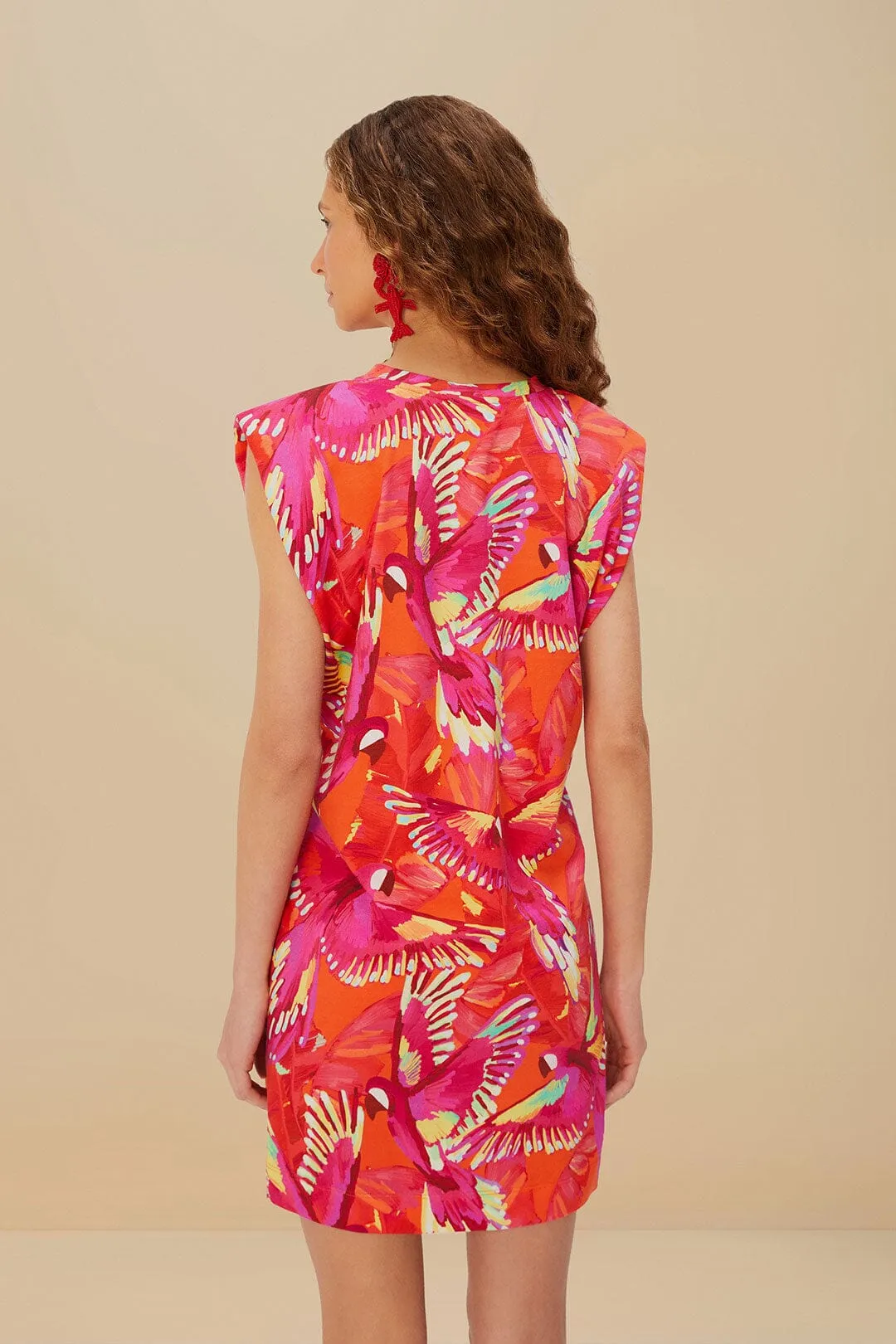 On Trend Style Skin Tint Orange Flying Birds Organic Cotton Mini Dress