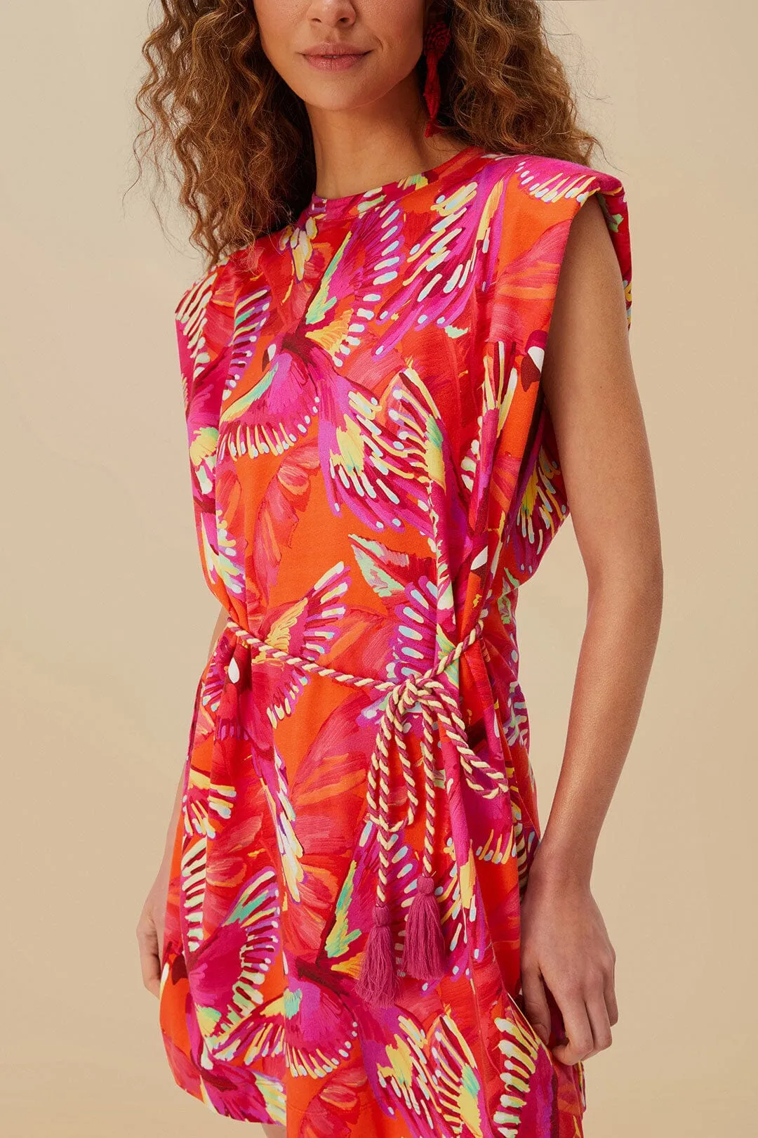 Orange Flying Birds Organic Cotton Mini Dress Simple Style Fresh Chic