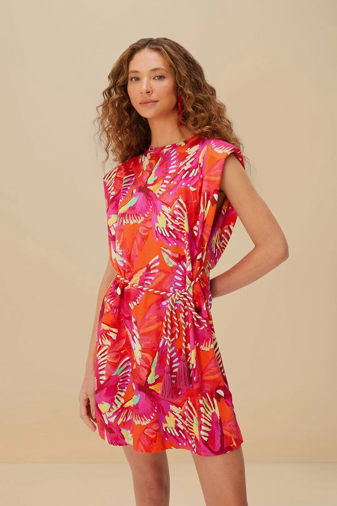Edge Warm Fashionable Wear Orange Flying Birds Organic Cotton Mini Dress