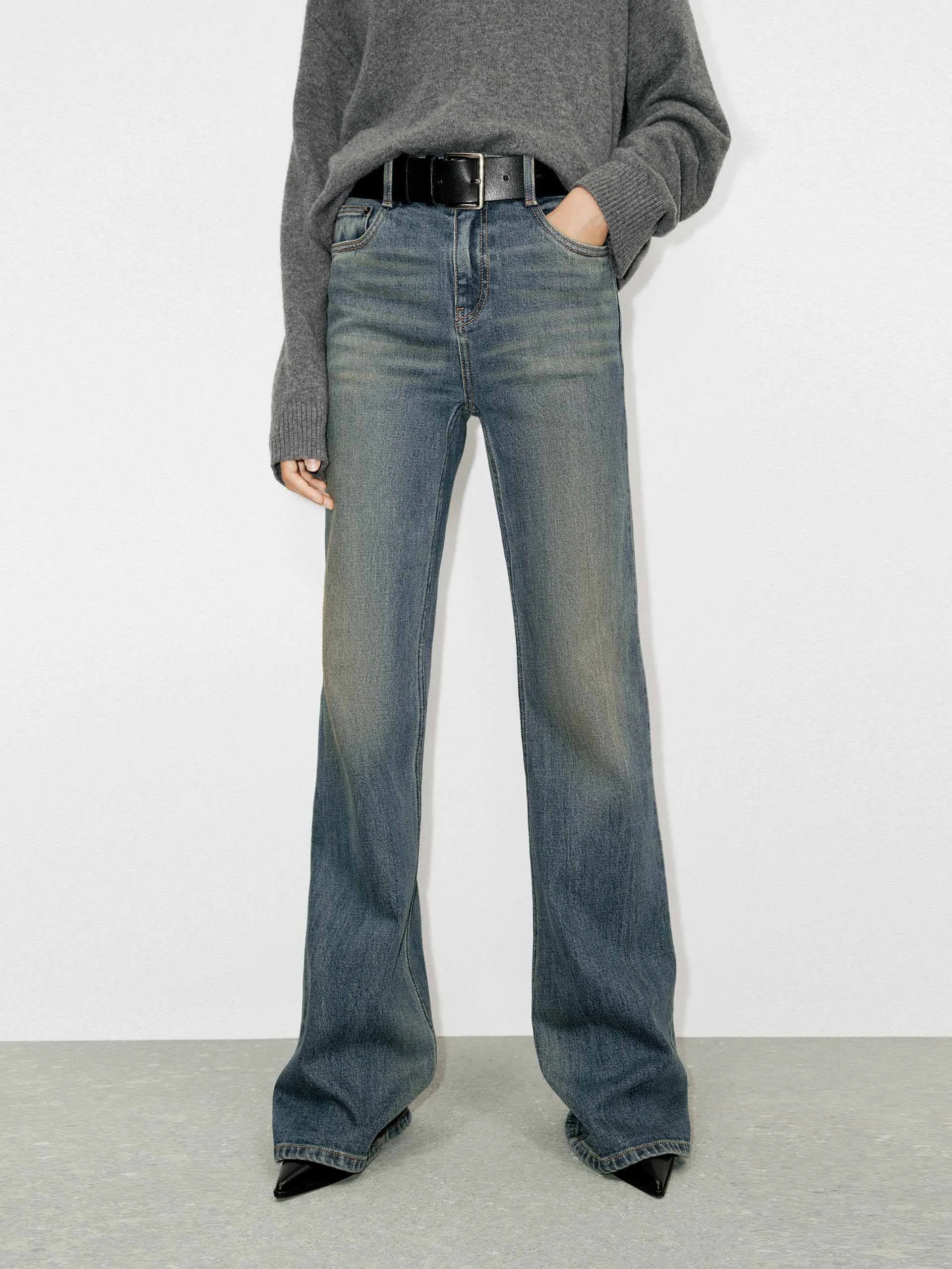 Slightly Flared Cotton Jeans Modern Silhouette Youth Style Road Trip Outdoor Enthusiast