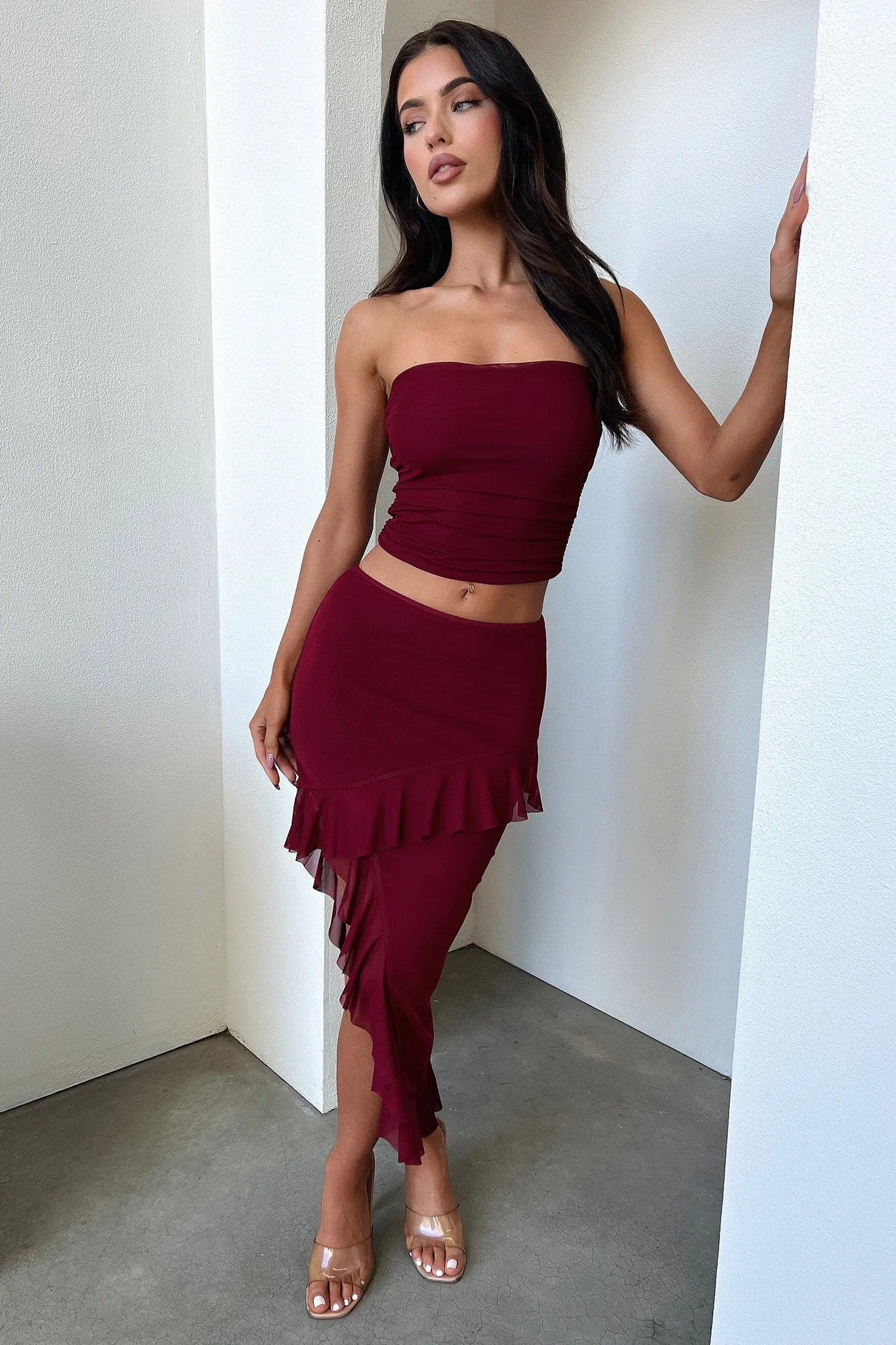 Cardona Skirt - Deep Red Crisp Fit