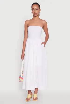 Strapless A-Line Maxi Dress with Pockets Dye Glow The versatile design of this maxi dress allows for easy styling with a variety of accessories