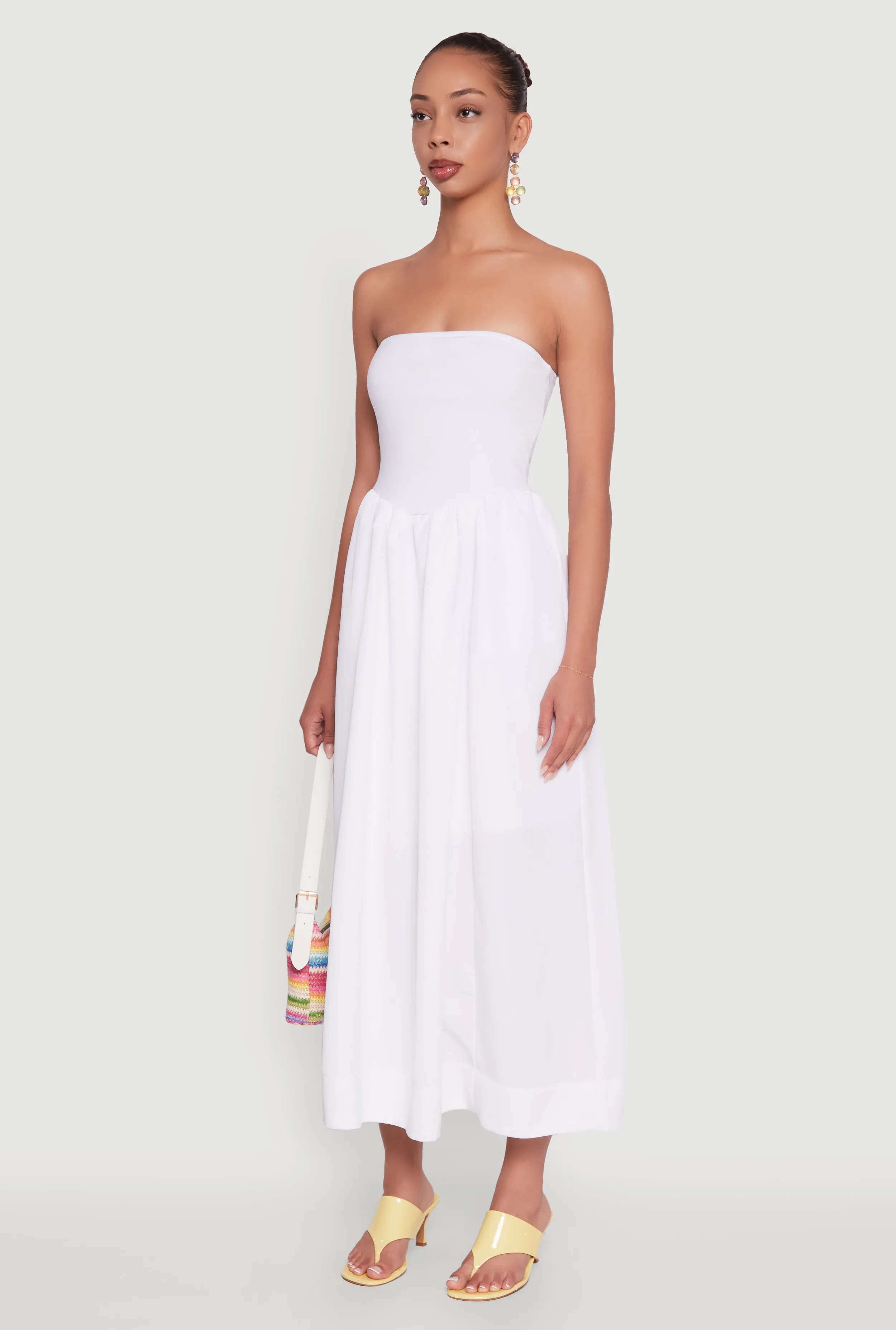 Strapless A-Line Maxi Dress with Pockets Wool Glow