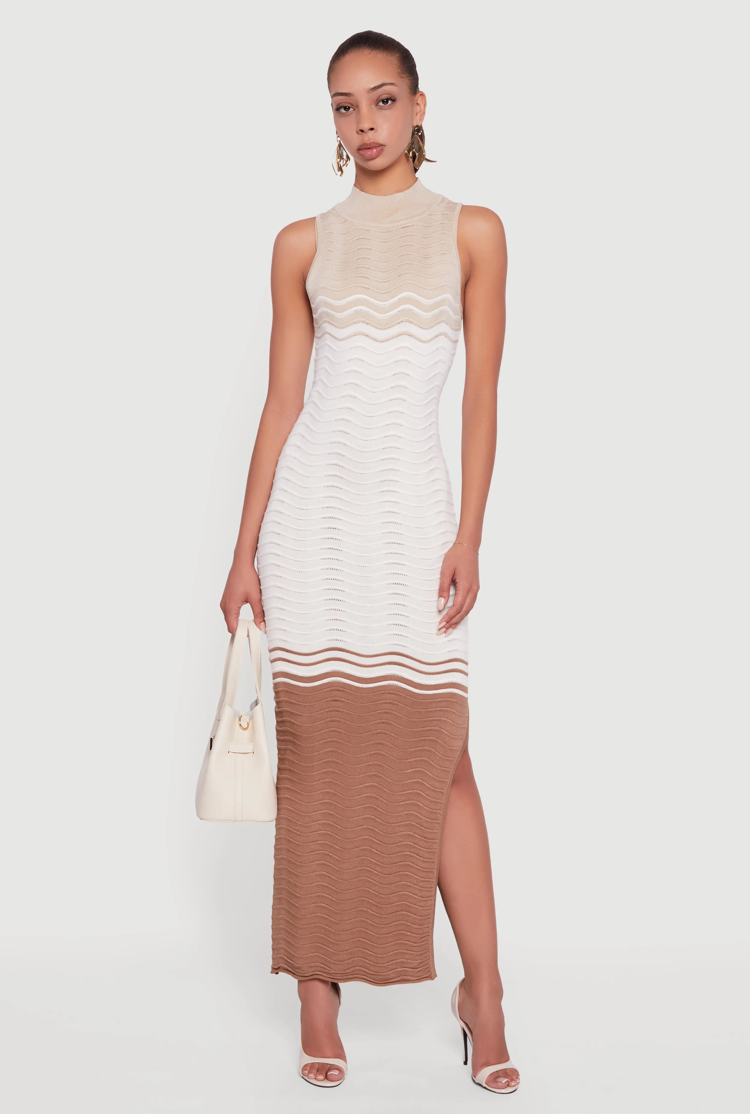 Color Blocked Wavy Stripe Side Slit Maxi Dress Crystal View