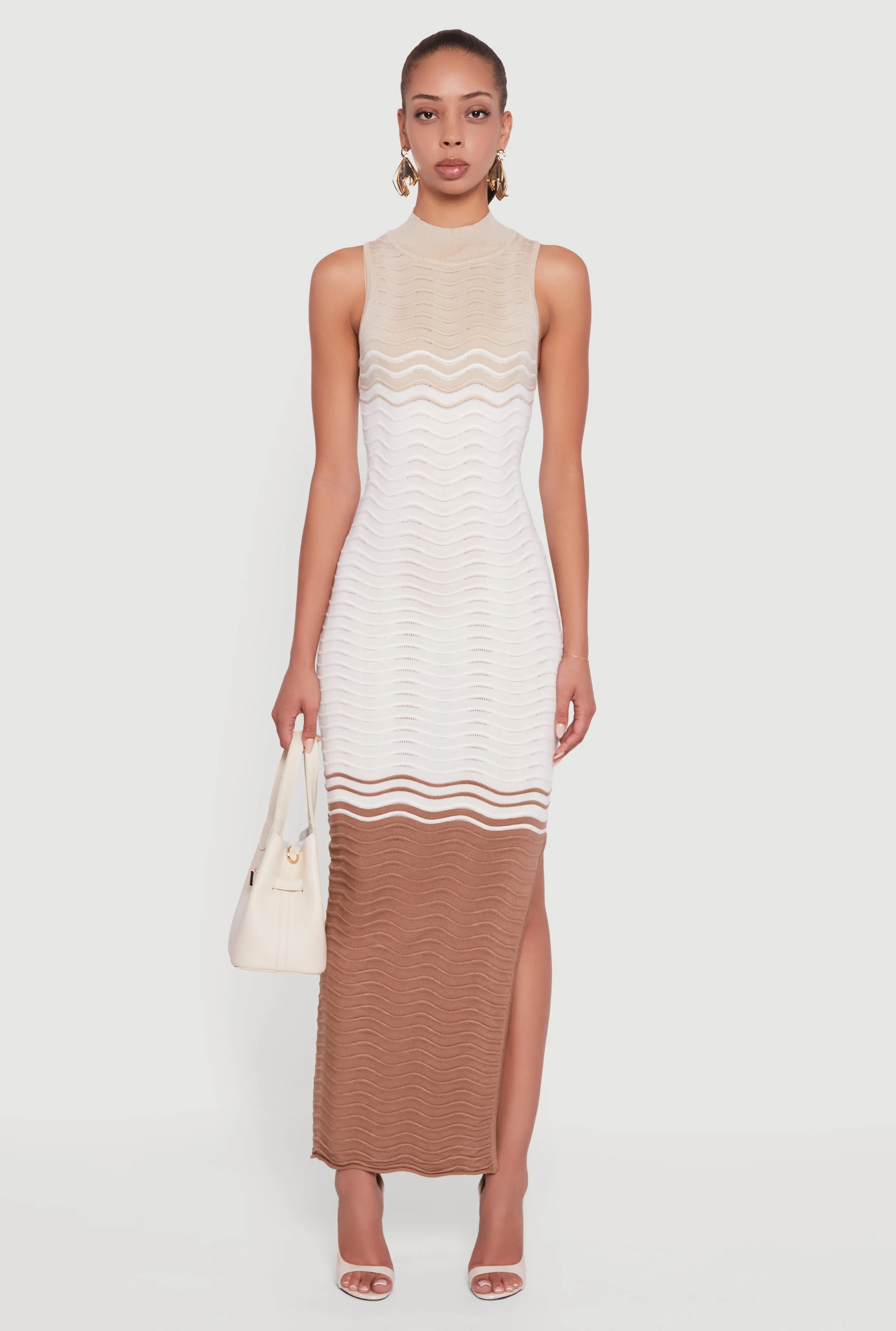 Color Blocked Wavy Stripe Side Slit Maxi Dress Perfect for layering or wearing on its own this dress adapts to any season