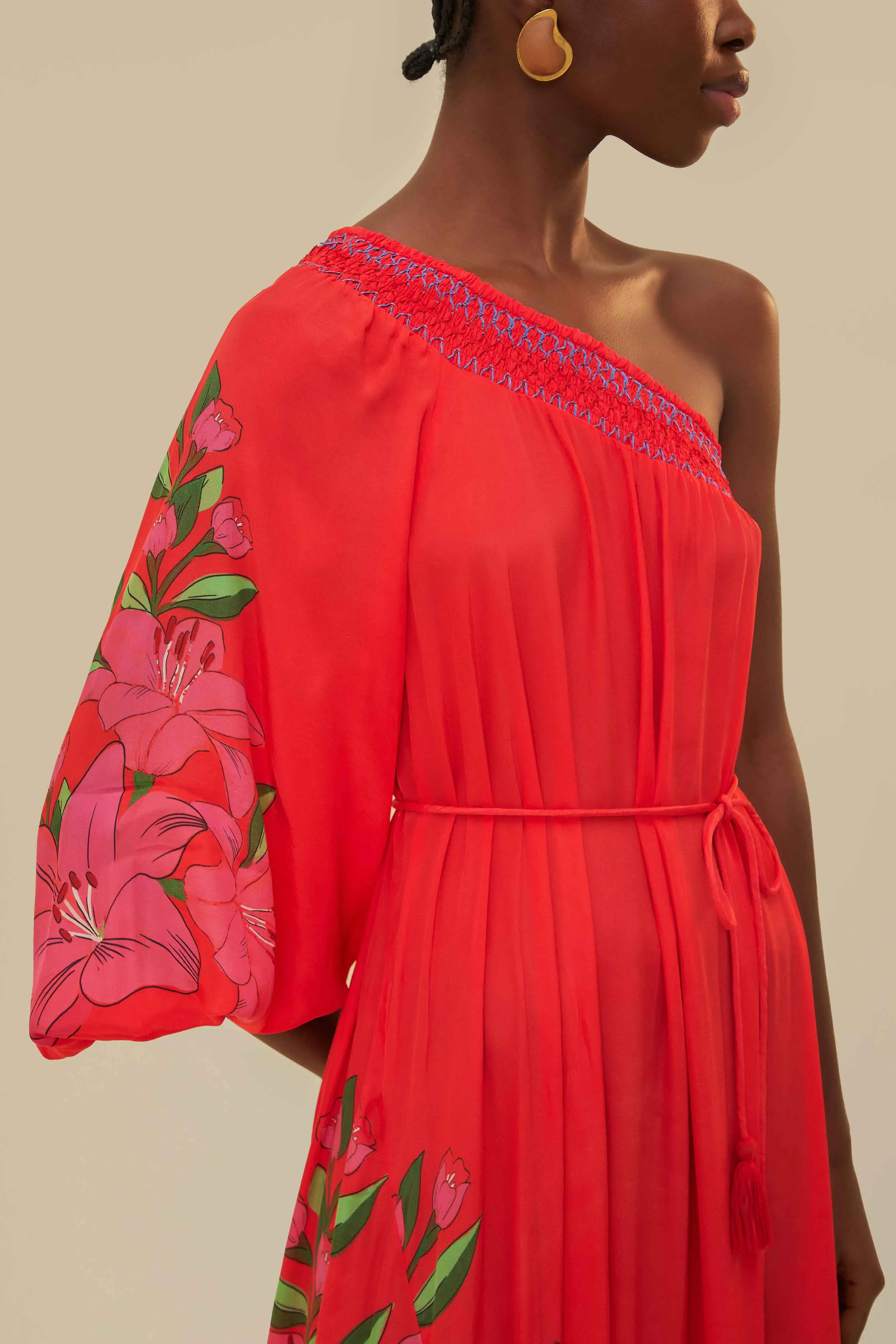 Red Summer Foliage Scarf Maxi Dress Noon Light Georgette Glow