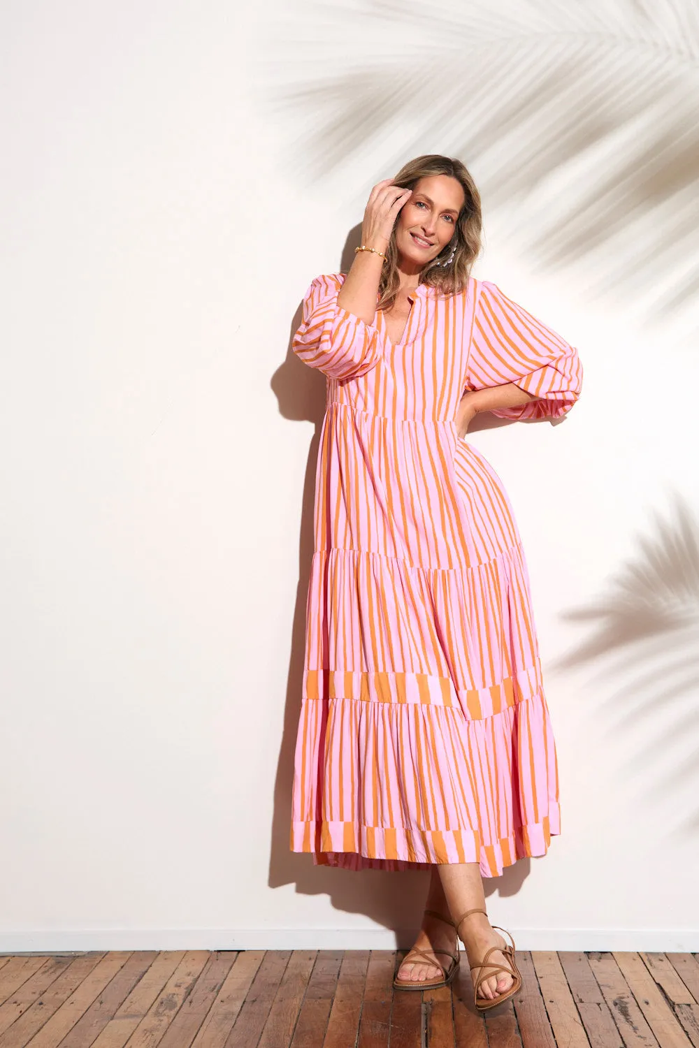 Sabre V-Neck Dress in Coral Spring Roof View