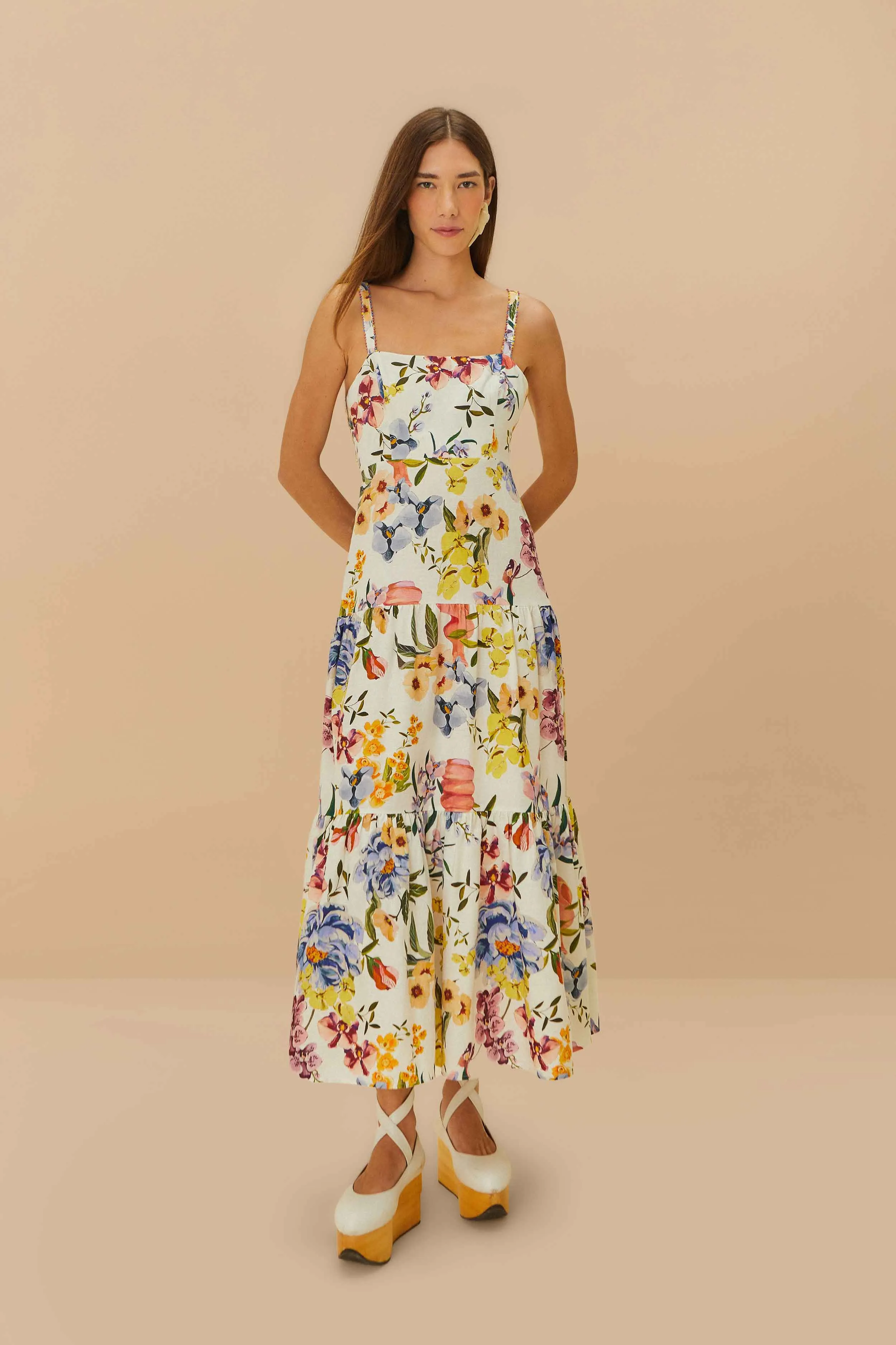 Off-White Greek Garden LENZING? ECOVERO? Euroflax? Maxi Dress River Walk Square View