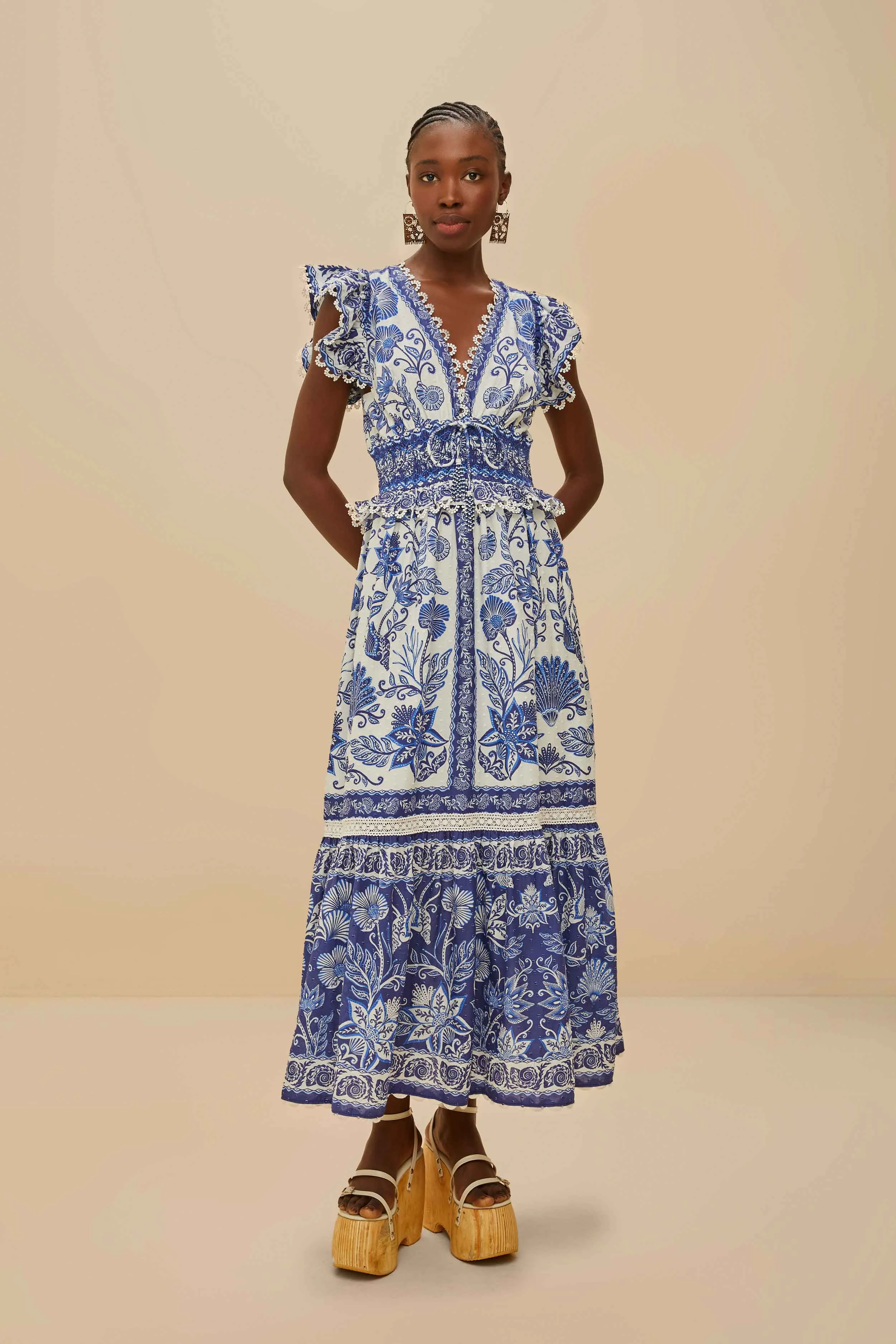 Desert Glow Fog Veil Off-White Shell Garden Maxi Dress