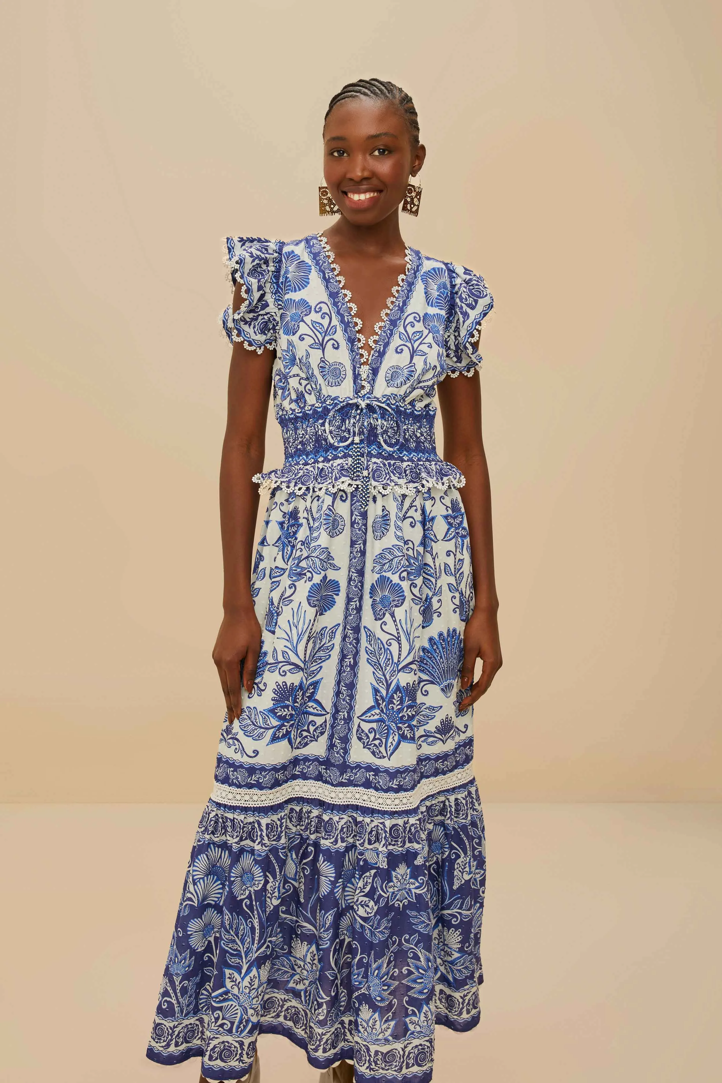 Loose Fit Still Lake Off-White Shell Garden Maxi Dress